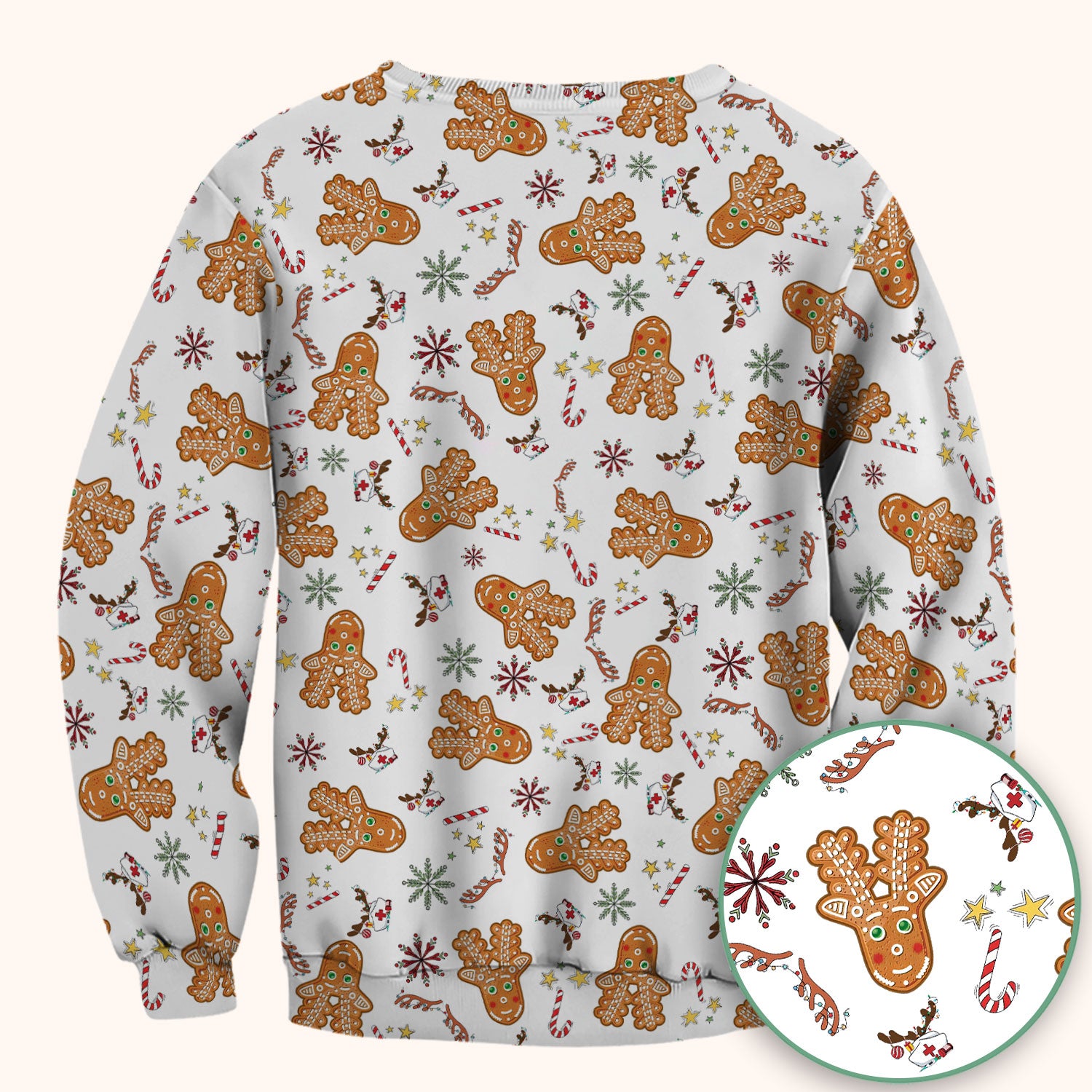 Gingerbread Cookies Reindeer Scrub Top - Funny Christmas Gingerbread Breathable Med Uniform - Comfortable Scrubs for RN CNA LPN