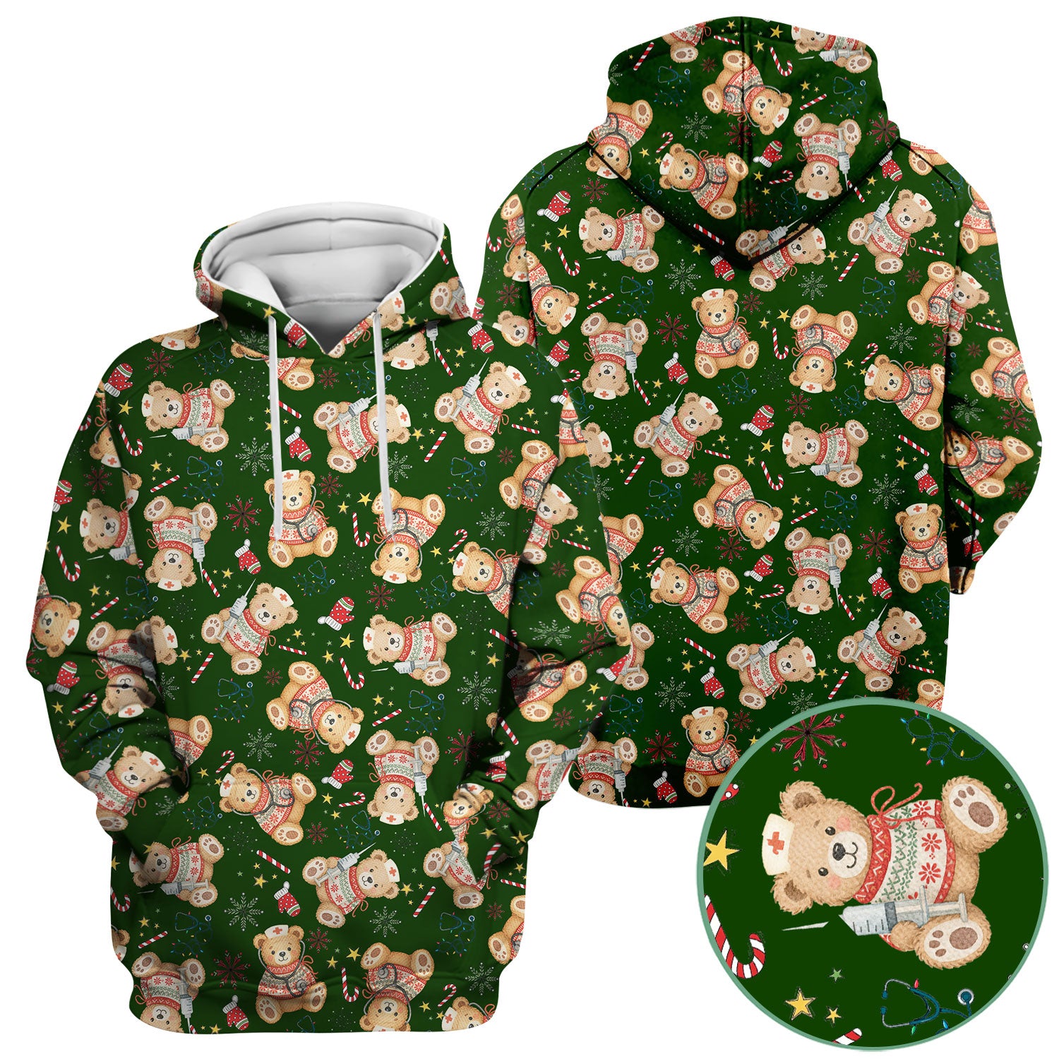 Holiday Teddy Bear Christmas Nurse Scrub - Cute Festive Medical Shirt for Women - Nursing Uniform Gift RN LPN CNA