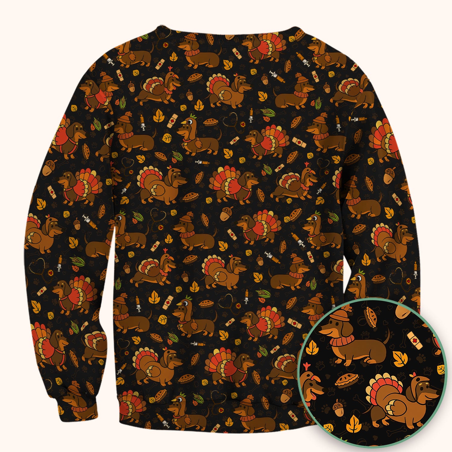 Thanksgiving Dachshund Scrubs Top - Cute Dog Turkey Medical Uniform Shirt for Nurses - Funny Holiday Gift