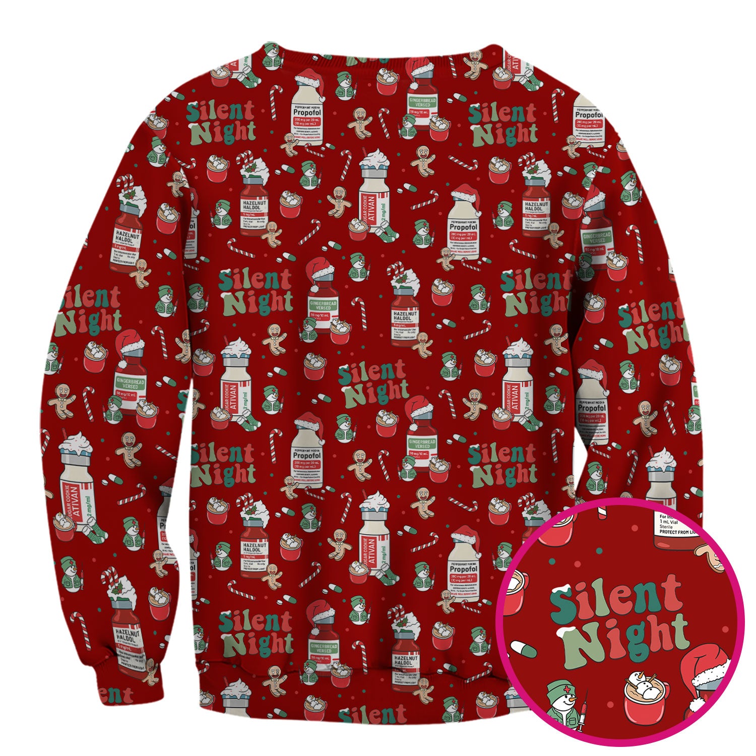 Funny Medicine Scrub Top for Nurses - Silent Night Propofol Print Christmas Scrub Tops with Candy Cane & Gingerbread - Holiday Medical Shirt Gift for RN CNA LPN