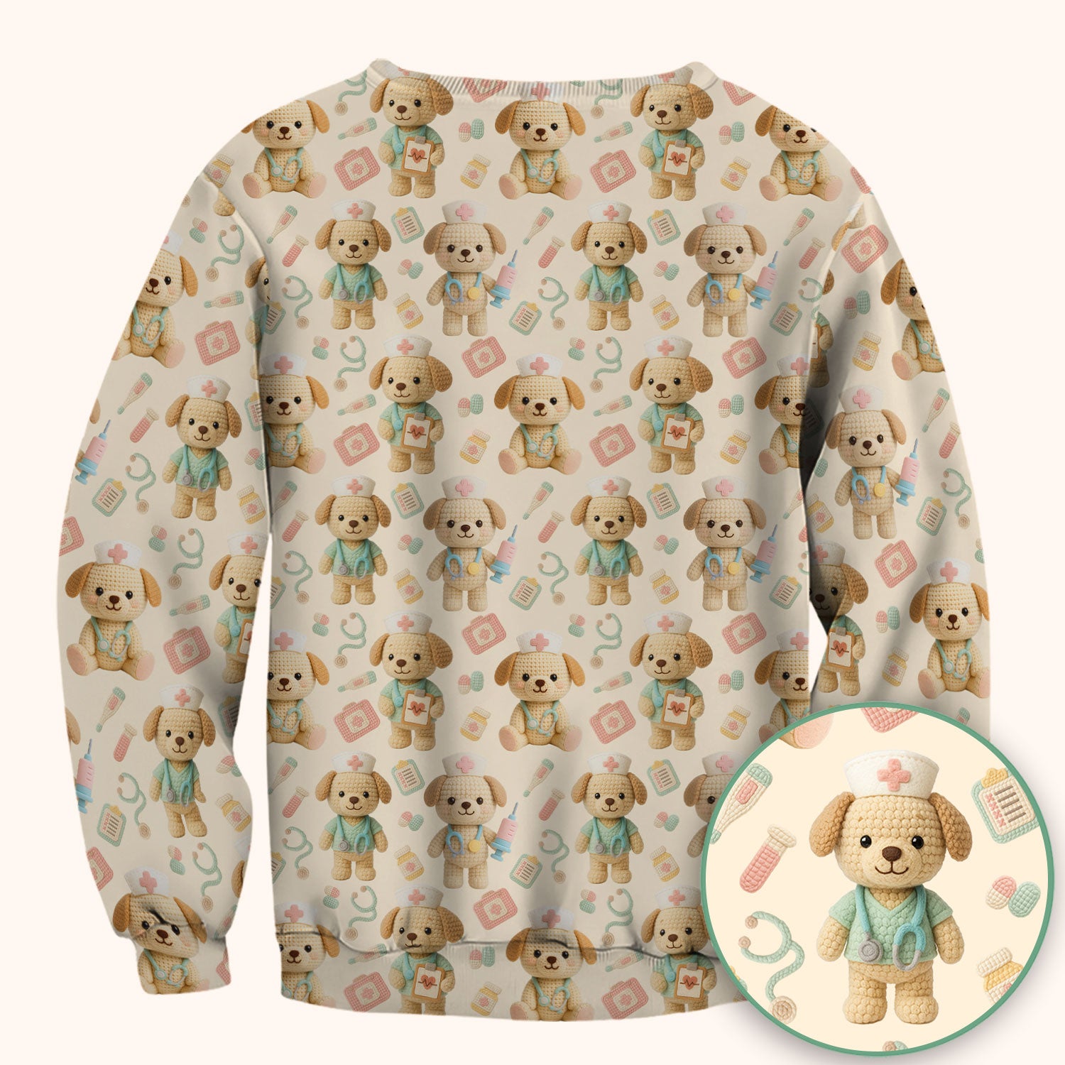 Cute Labrador Scrub Top for Nurse - Pastel Crochet Dog Medical Scrubs - Adorable Puppy Med Uniform Gift for Women