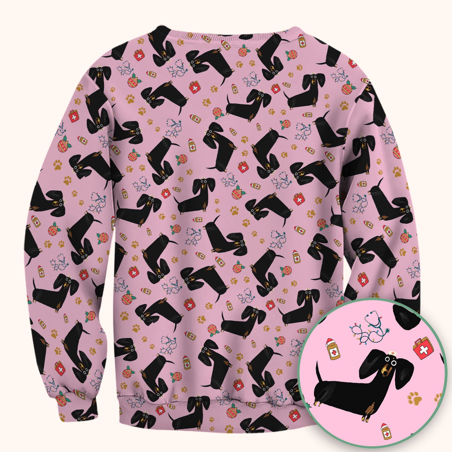 Funny Black Dachshund Scrub Top for Nurses - Cute Wiener Dog Medical Shirt - Puppy Lover Nursing Gift for Women