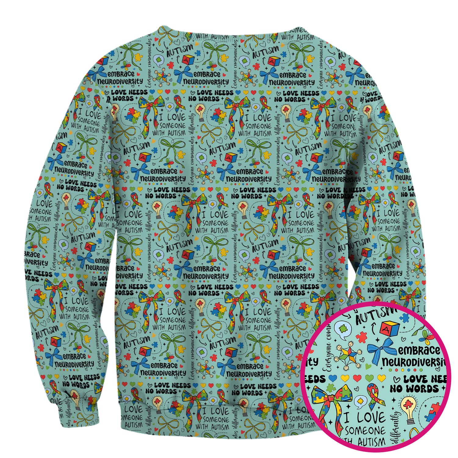 Autism Awareness Puzzle Ribbon Pattern Scrub Top, Breathable Fabrics Nursing Uniform