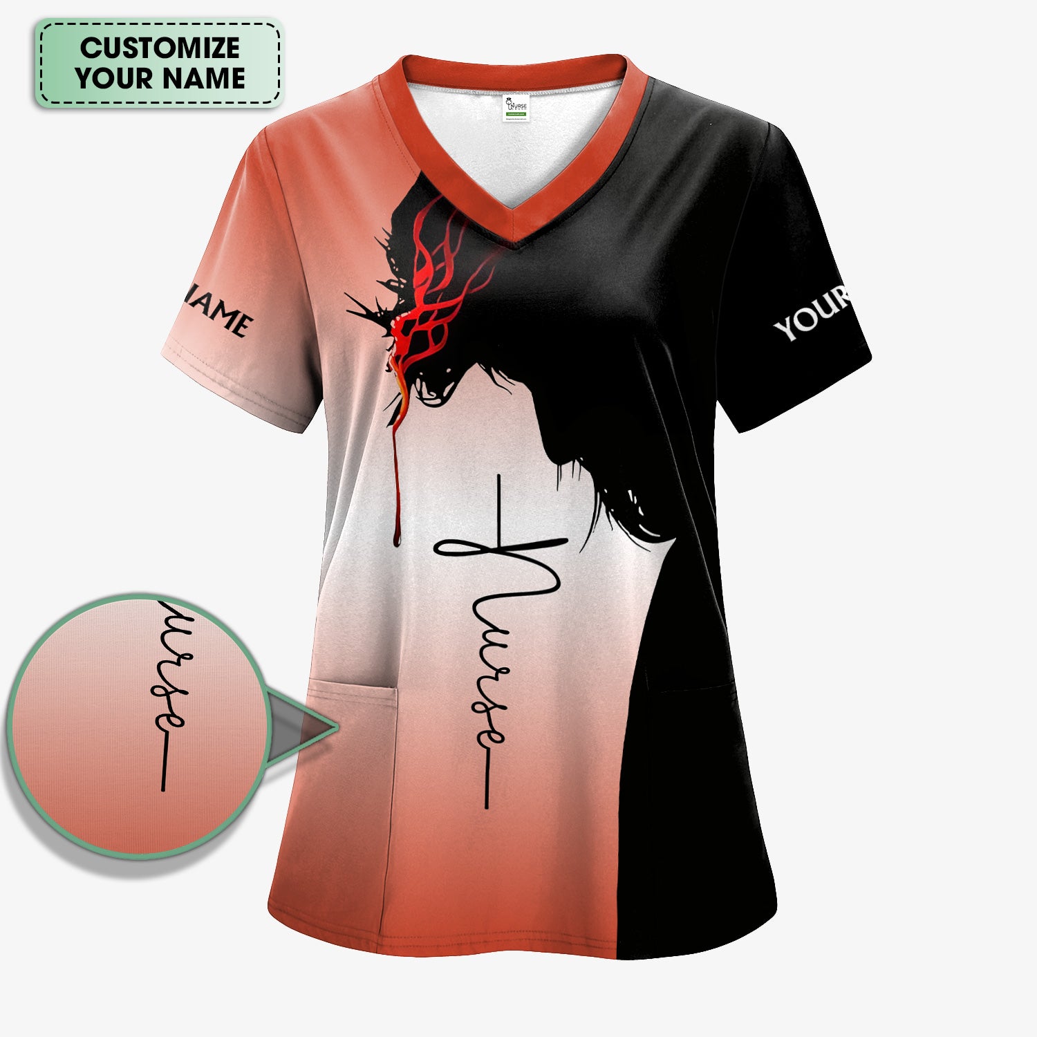 Christian Nurse Scrub with Custom Name - Never Underestimate a Nurse - Gift for RN LPN CNA Nursing Staff