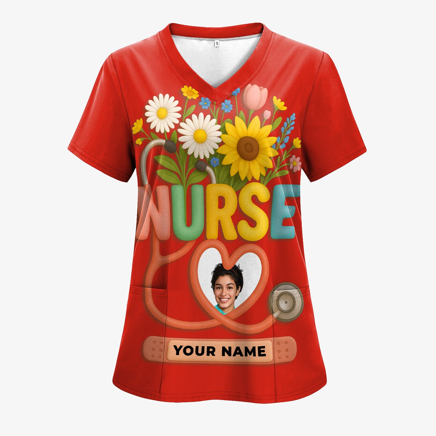 Nurse Appreciation Shirt for CNA RN LPN - Floral Heart Stethoscope Design - Custom Photo & Name Gift for Women Healthcare Workers - Multiple Shirt Colors Available