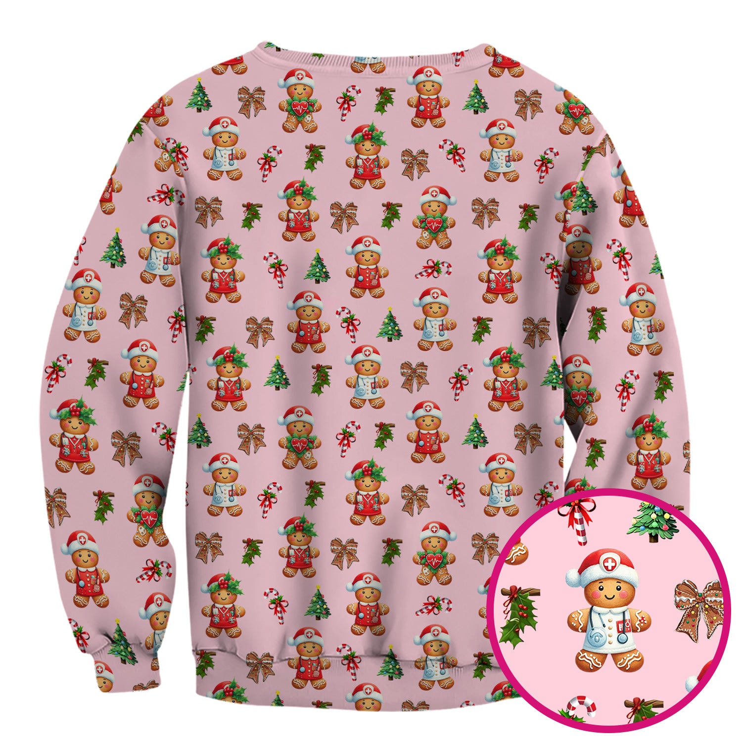 Funny Gingerbread Christmas Scrub Top - Cute Cookie with Bow Shirt - Festive Holiday Scrubs for Women