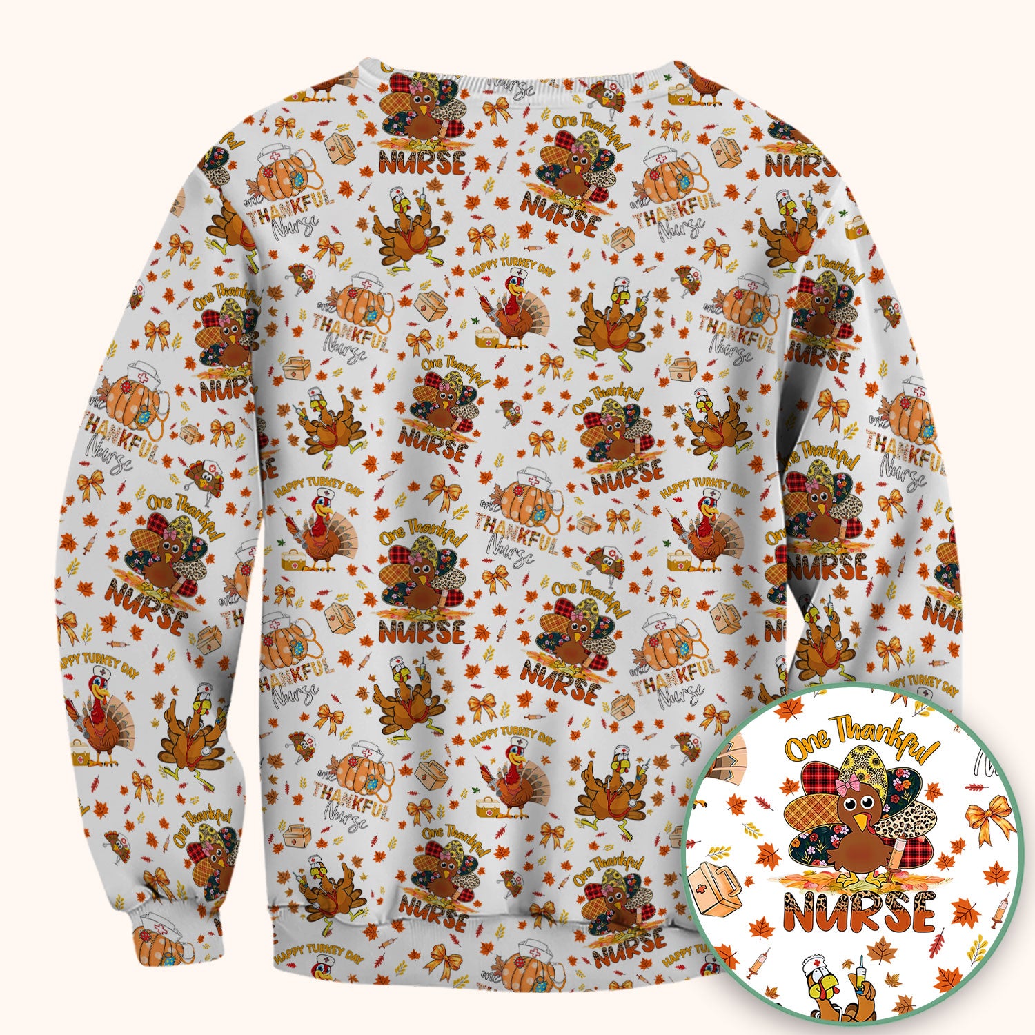 Thanksgiving Nurse Shirt for Women - Turkey Pumpkin Scrub Top for Nurses - Fall Med Uniform for RN CNA LPN
