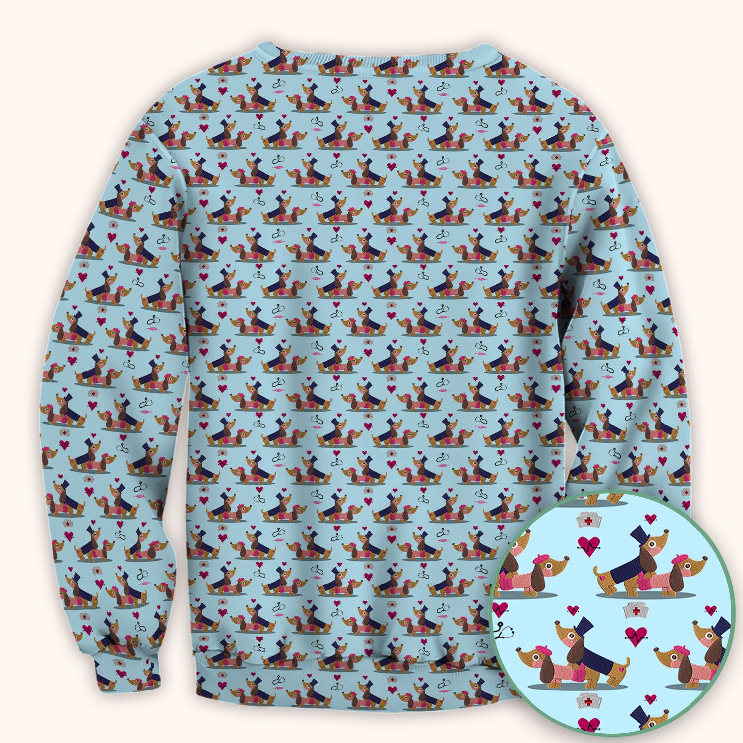 Cute Dachshund Valentine Nurse Scrub Top - Funny Gift for Women