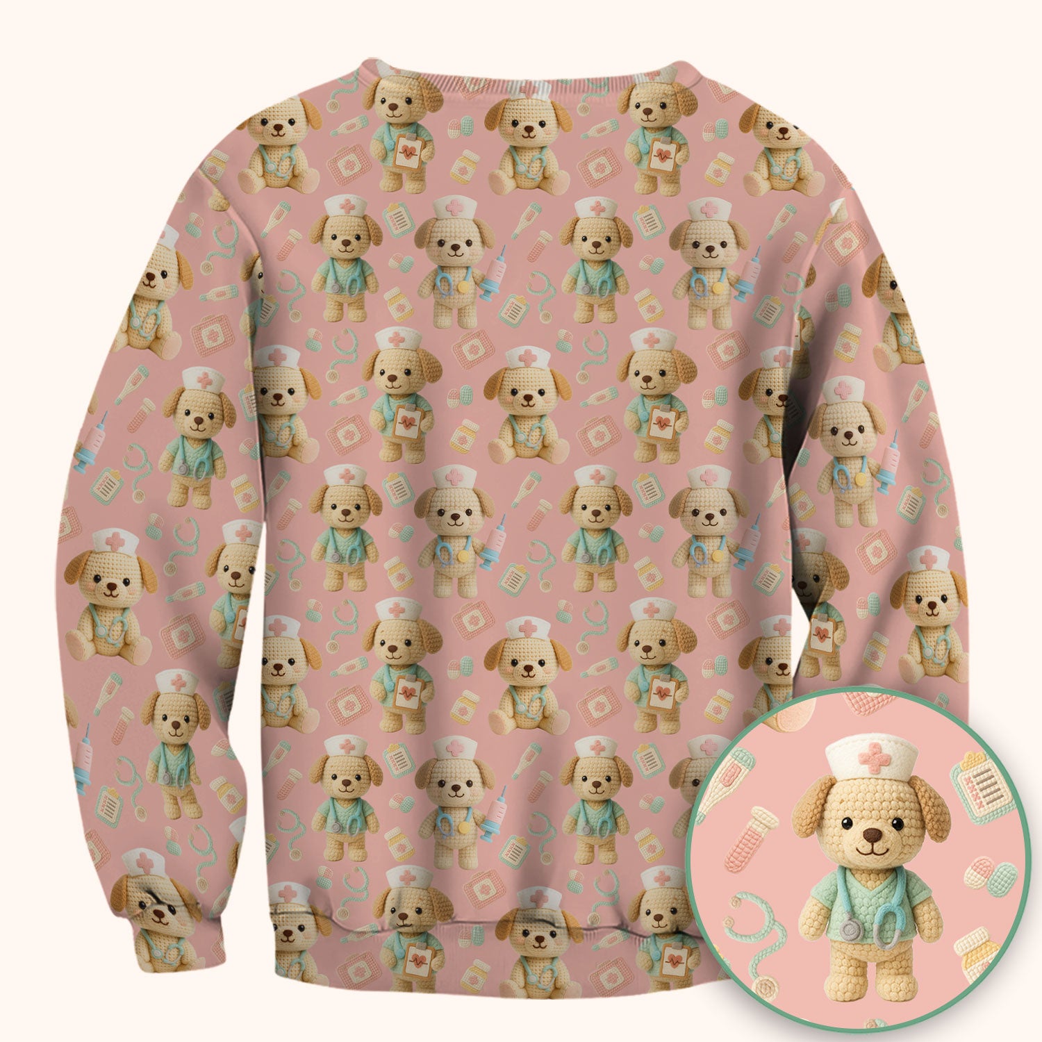 Cute Labrador Scrub Top for Nurse - Pastel Crochet Dog Medical Scrubs - Adorable Puppy Med Uniform Gift for Women