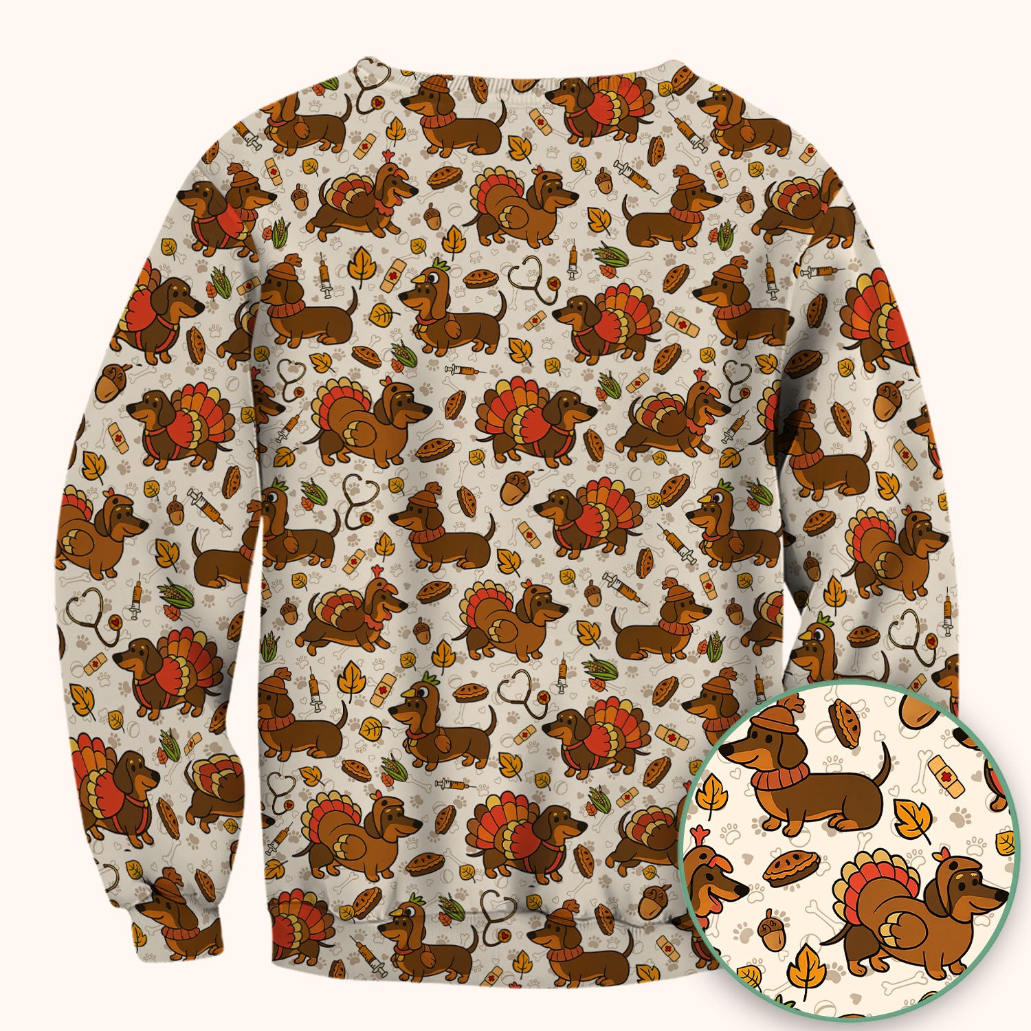 Thanksgiving Wiener Dog Scrub Top - Funny Dachshund TurkeChicken Nurse Shirt for Women - Cute Holiday Medical Uniform
