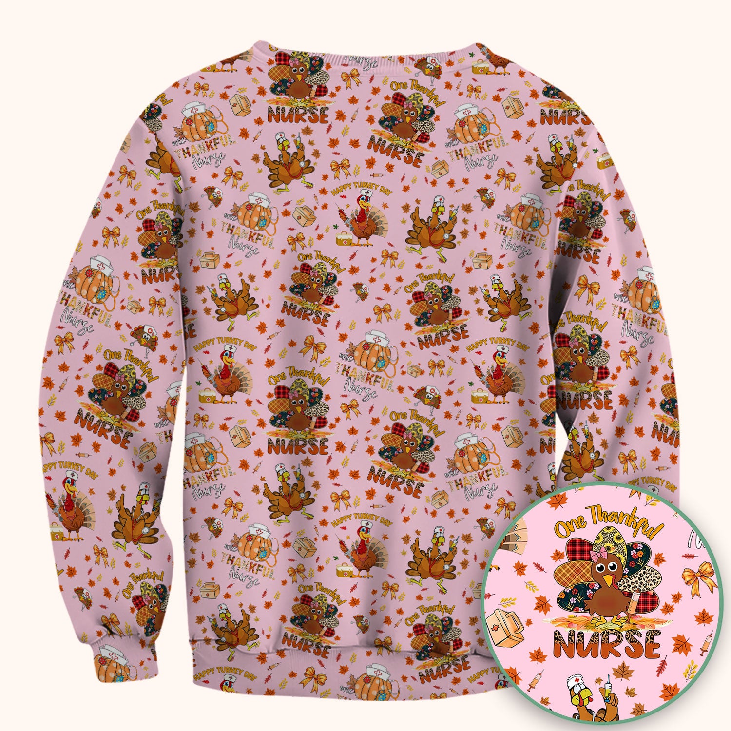 Thanksgiving Nurse Fall Scrub Top for Women - Cute Turkey and Pumpkin Shirt - Autumn Medical Shirt Gift for RN CNA LPN Doctor