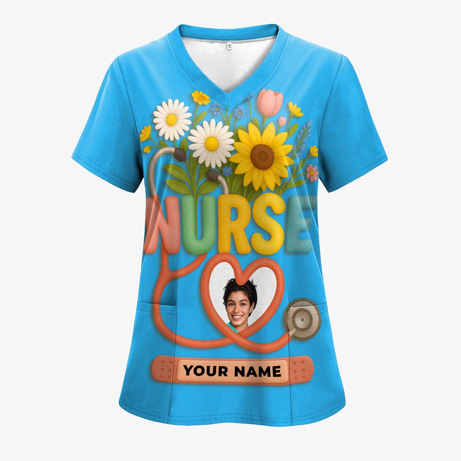 Nurse Appreciation Shirt for CNA RN LPN - Floral Heart Stethoscope Design - Custom Photo & Name Gift for Women Healthcare Workers - Multiple Shirt Colors Available
