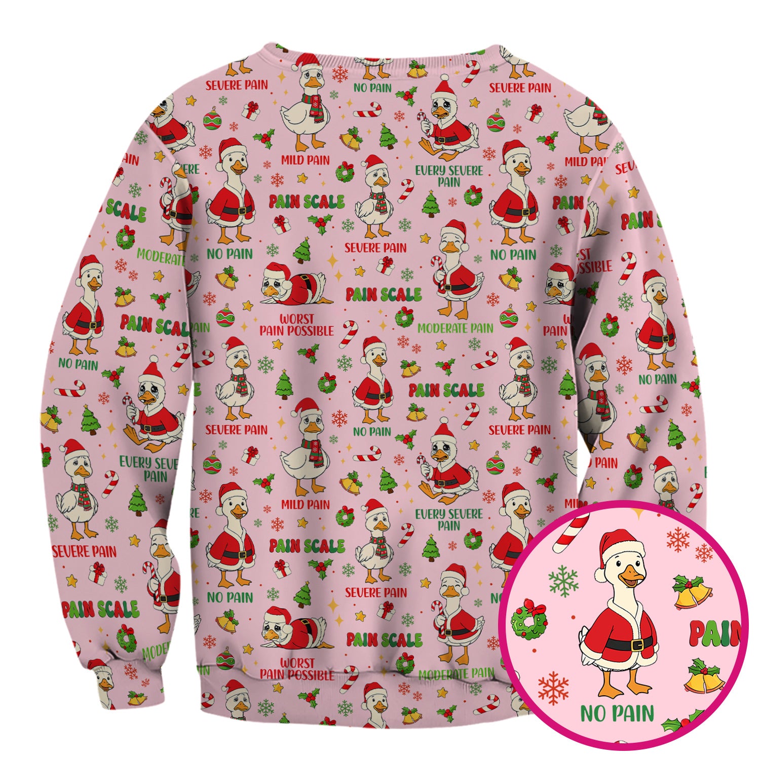 Funny Goose Christmas Scrub Top - Pain Scale Nurse Pattern Shirt - Cute Holiday Medical Scrubs for Women