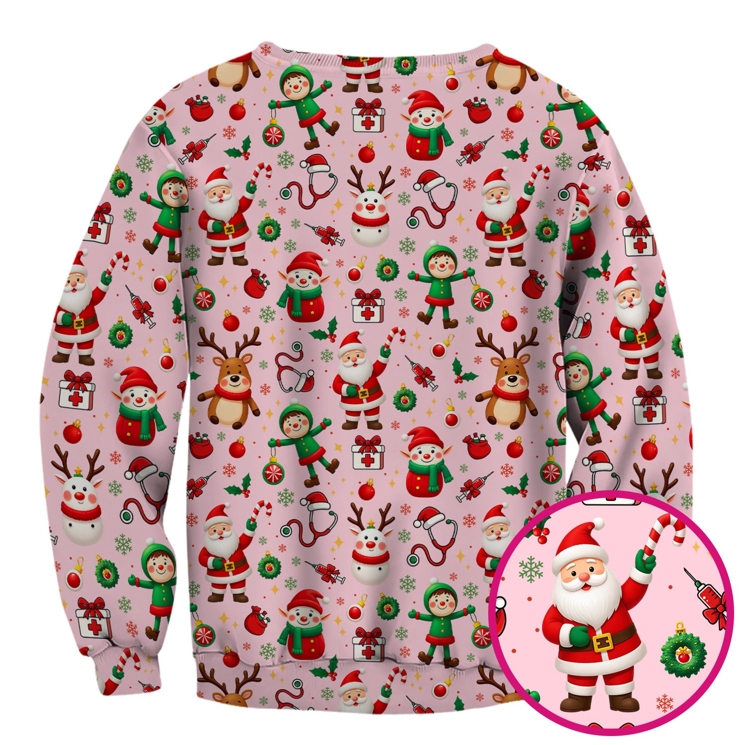 Christmas Scrub Top for Nurse - Cute Santa Elf Reindeer Medical Shirt - Festive Holiday Scrubs for Women RN CNA LPN Gift