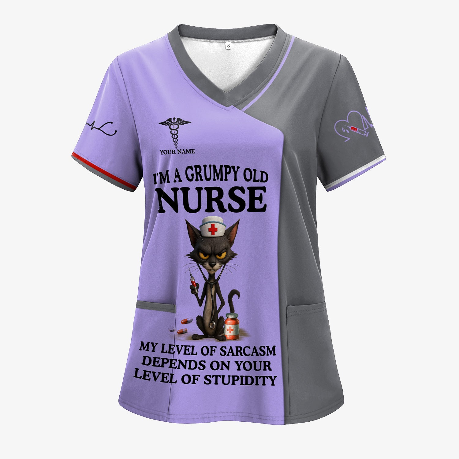 Sarcastic Grumpy Old Nurse Shirt - Black Cat Humo & Caduceus Symbol Design - Personalized Gift for RN LPN CNA Healthcare Workers