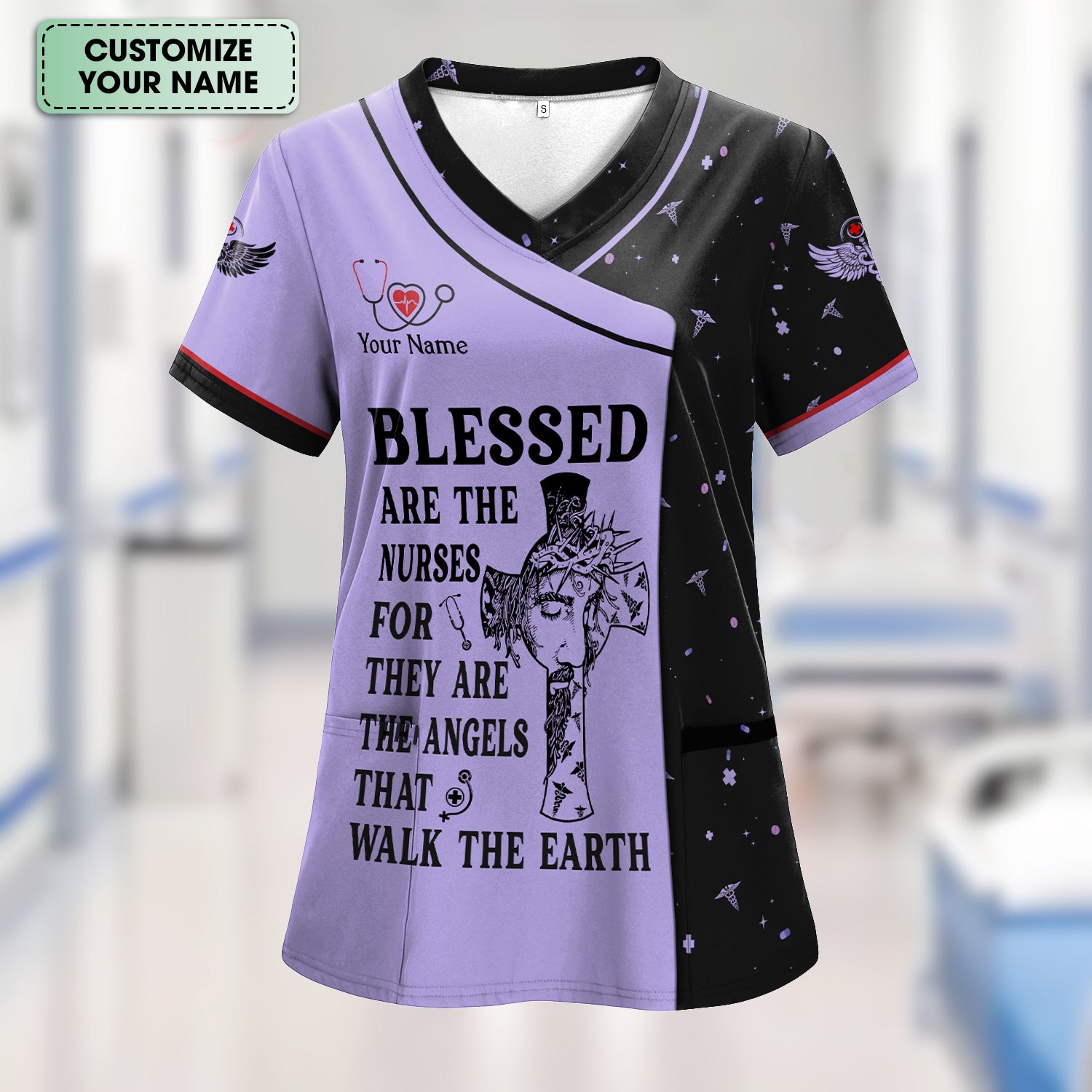 Personalized Christian Nurse Shirt - Blessed Are The Nurses Angel - Gift for Women RN LPN & Healthcare Workers