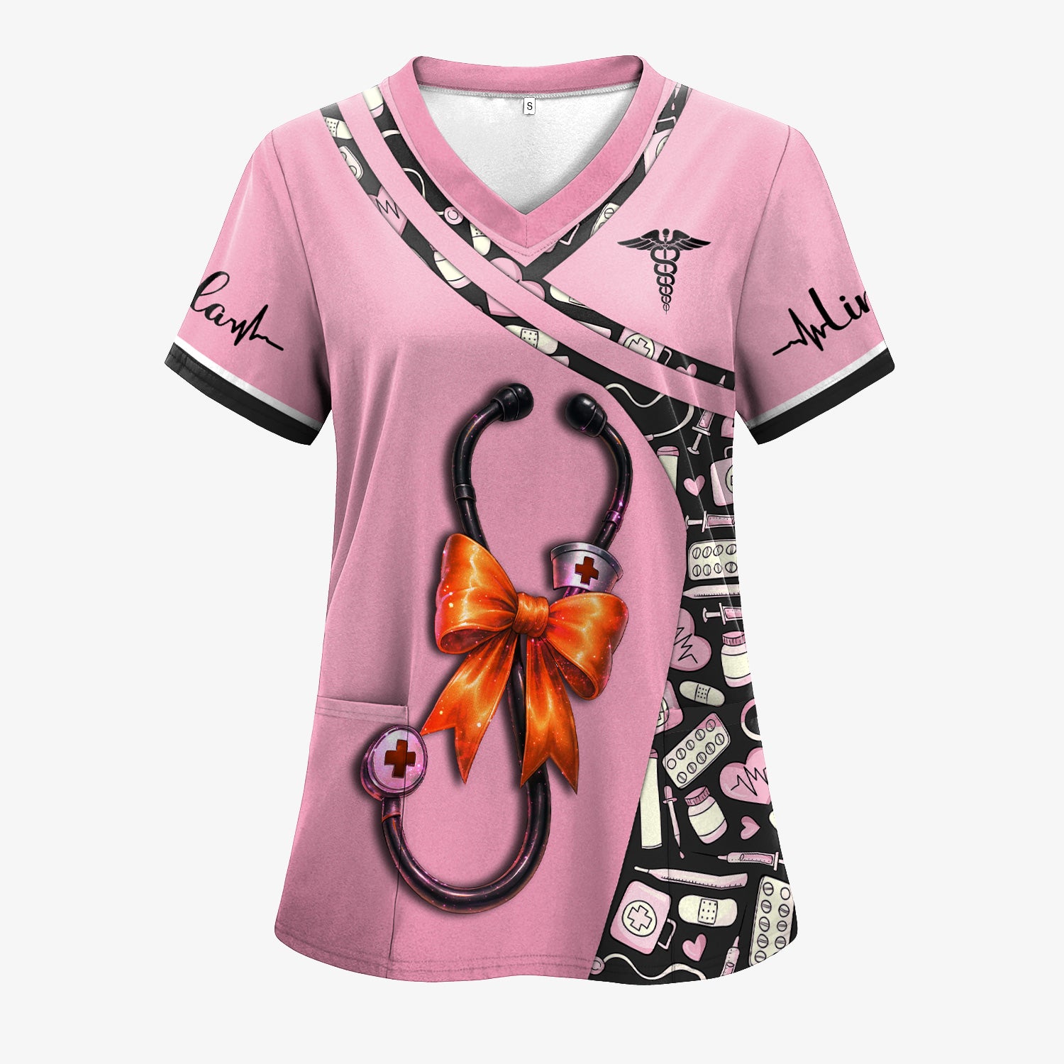 Personalized Halloween Nurse Shirt for Women - Stethoscope Scrub Top with Bow Design - Custom Name RN LPN CNA Gift