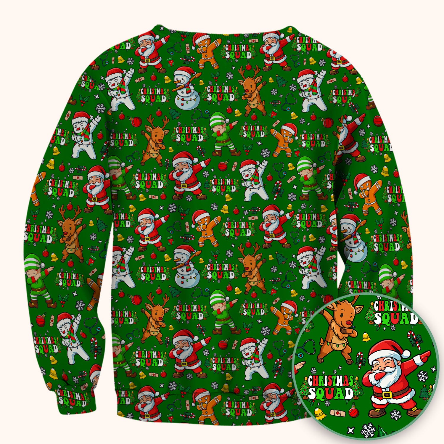 Christmas Squad Scrub Top - Dancing Santa, Reindeer & Elf Shirt - Funny Holiday Medical Uniform for Nurses, Doctors & Vet Techs