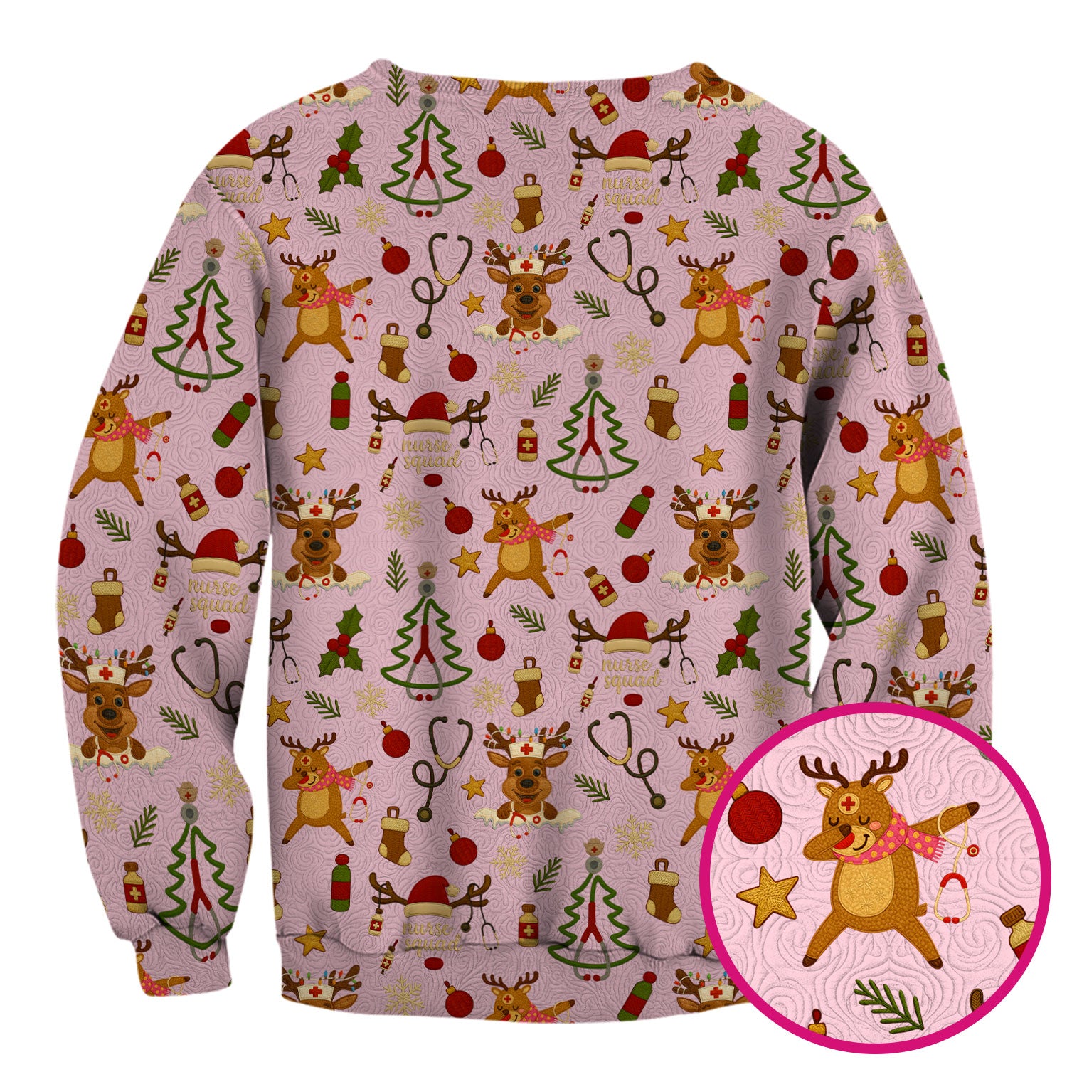 Christmas Reindeer Scrub Top - Cute Holiday Nurse Scrubs with Reindeer Print - Funny Xmas Medical Scrub Shirt Gift for Women CNA RN Doctor