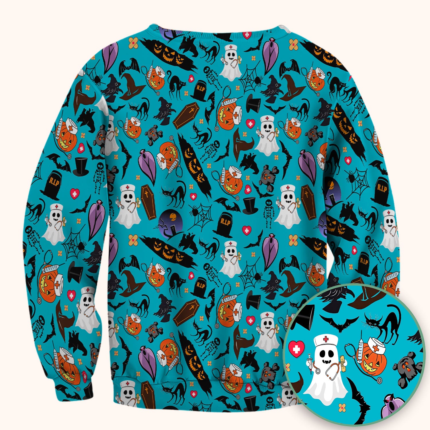 Spooky Halloween Scrub Top - Pumpkin Ghost Bat Nurse Shirt - Wicked Witch Medical Uniform for Women RN CNA LPN