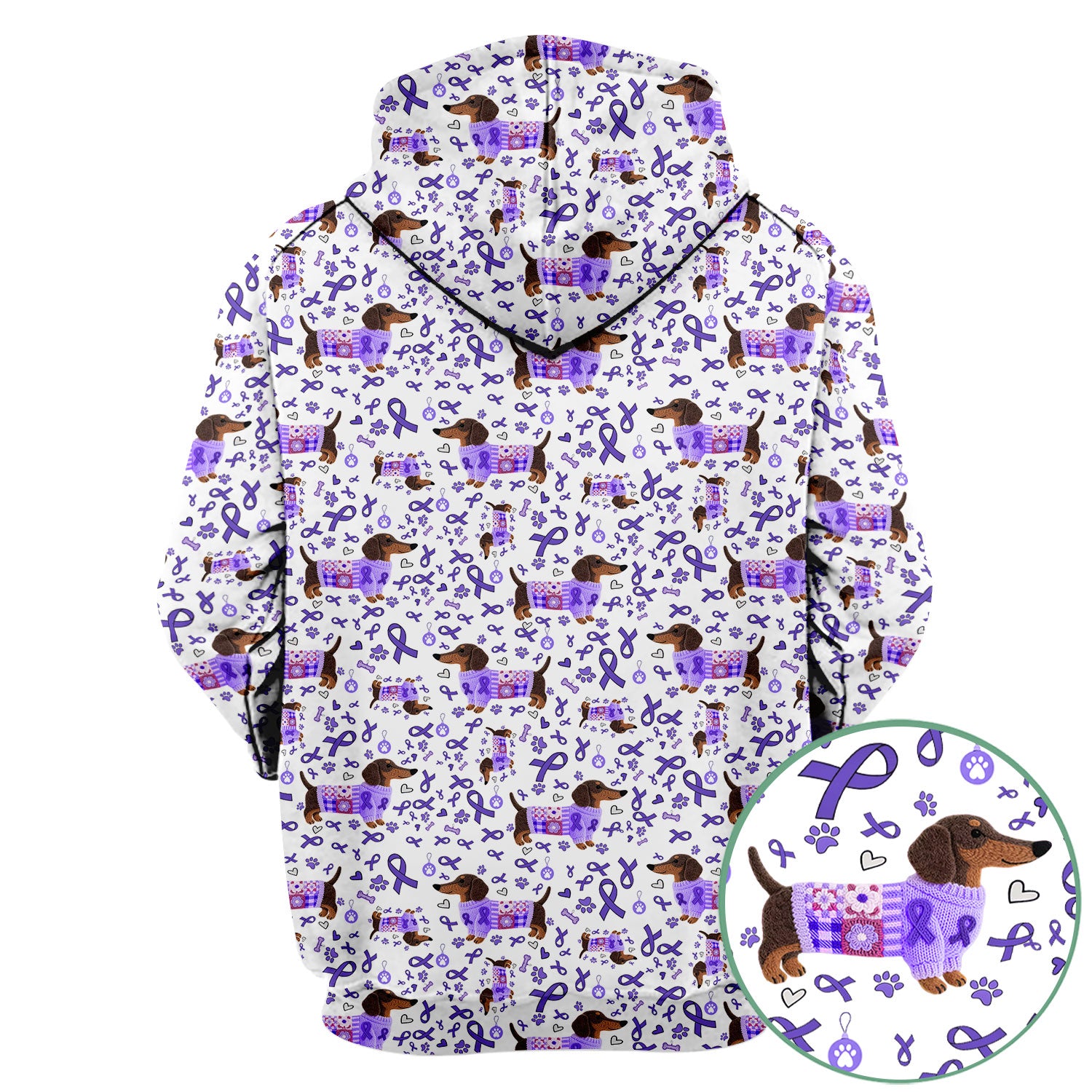 Purple Ribbon Dachshund Scrub Top for Nurses - Cute Awareness Dog Paw Prints - Support Lupus Cancer Med Uniform Gift for Women