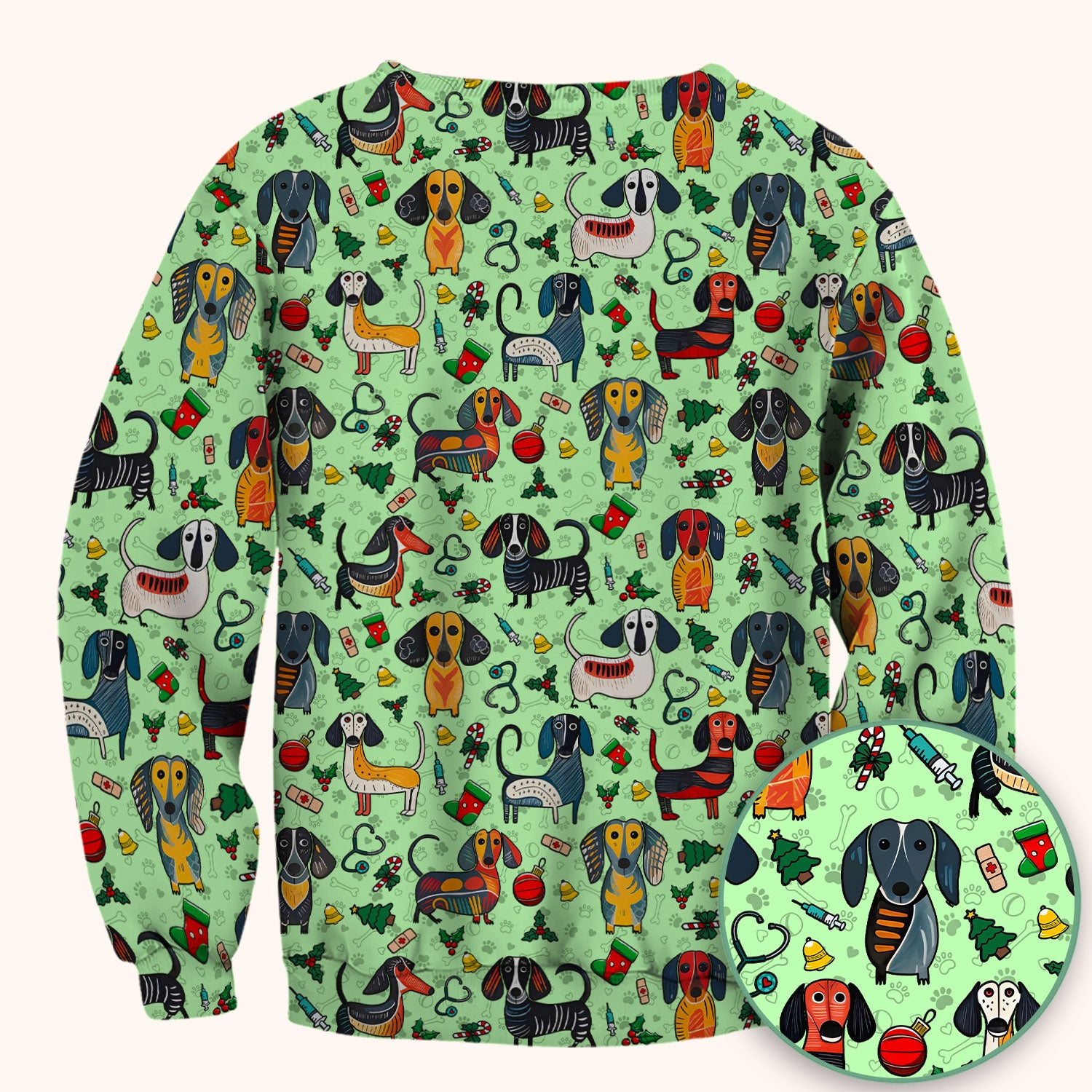 Dachshund Christmas Scrub Top - Cute Wiener Dog Nurse Uniform for Women - Holiday Medical Shirt