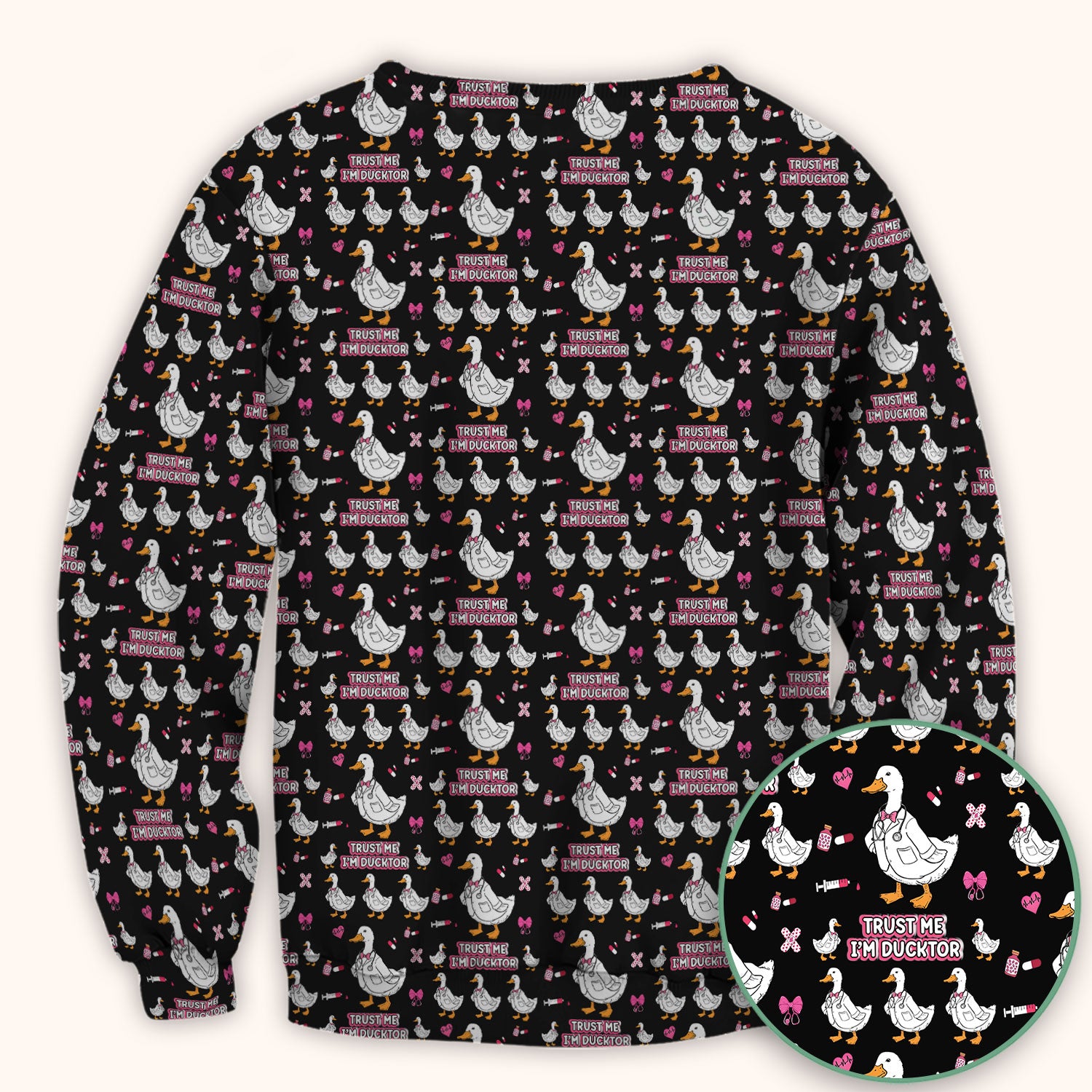 Trust Me I'm Ducktor Scrub Top, Funny Duck Pattern Scrub Shirt, Breathable Fabrics Nursing Uniform For Women