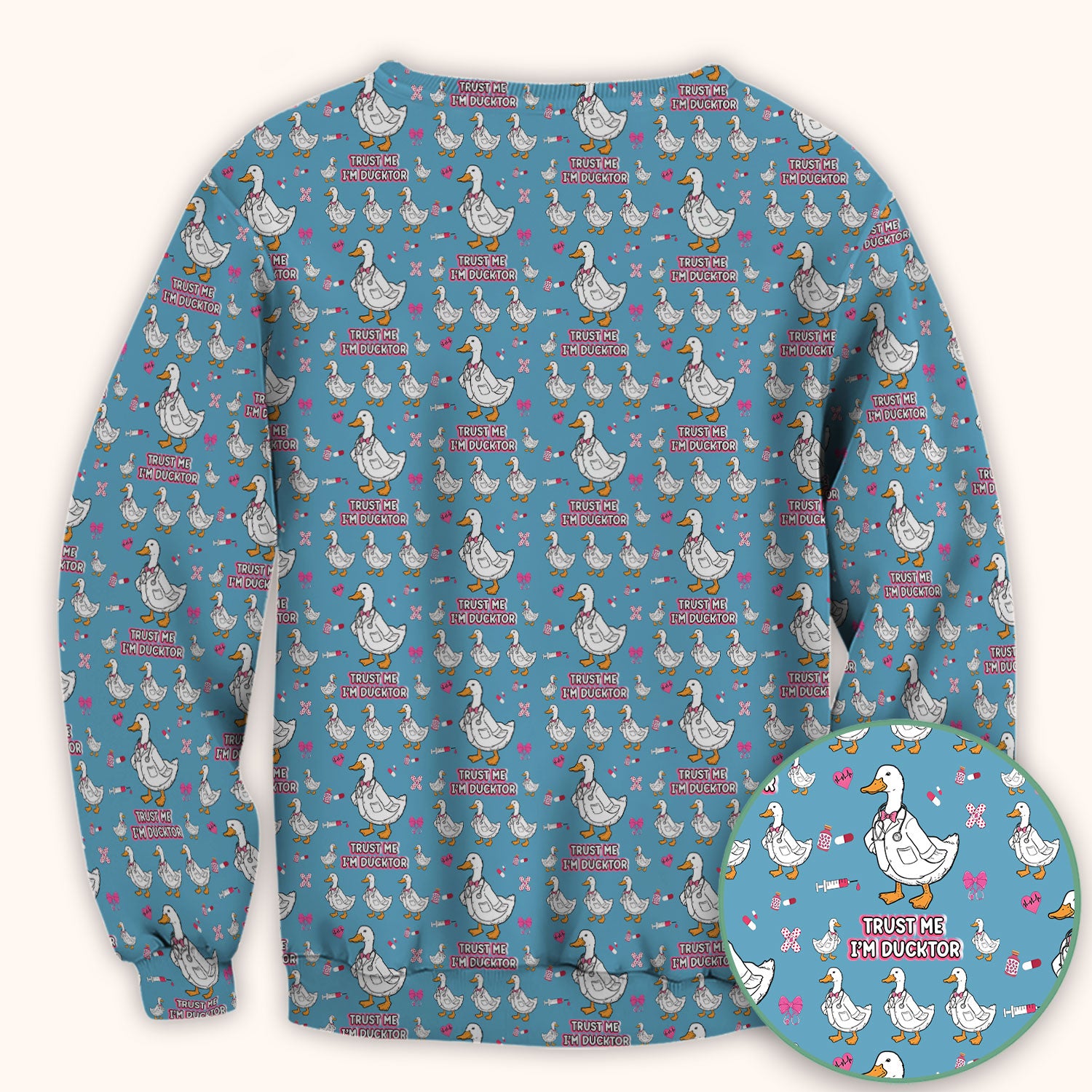 Trust Me I'm Ducktor Scrub Top, Funny Duck Pattern Scrub Shirt, Breathable Fabrics Nursing Uniform For Women