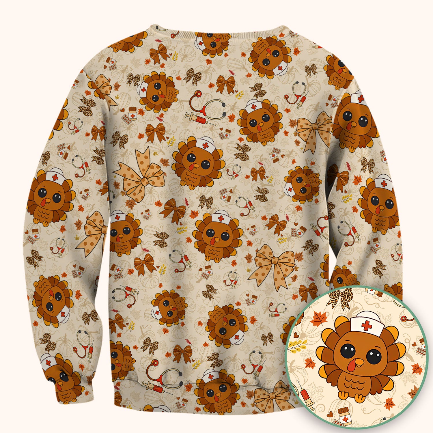 Thanksgiving Turkey Scrub for Nurses - Breathable Fabrics Nursing Uniform - Autumn Med Shirt Gift for Women