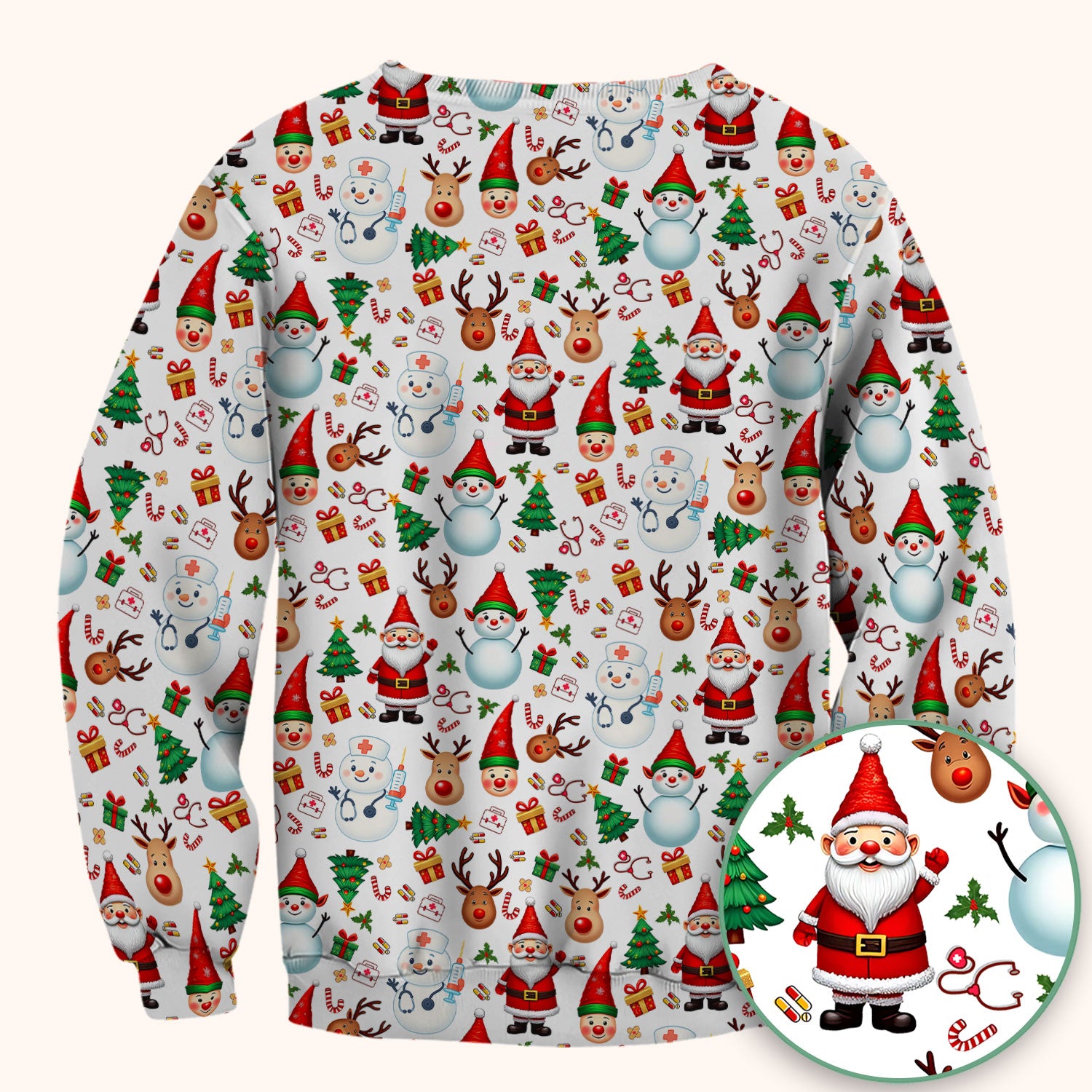 Christmas Nurse Scrub Top - Cute Snowman Santa Reindeer Pattern Medical Shirt - Festive Holiday Scrubs for Women RN CNA LPN
