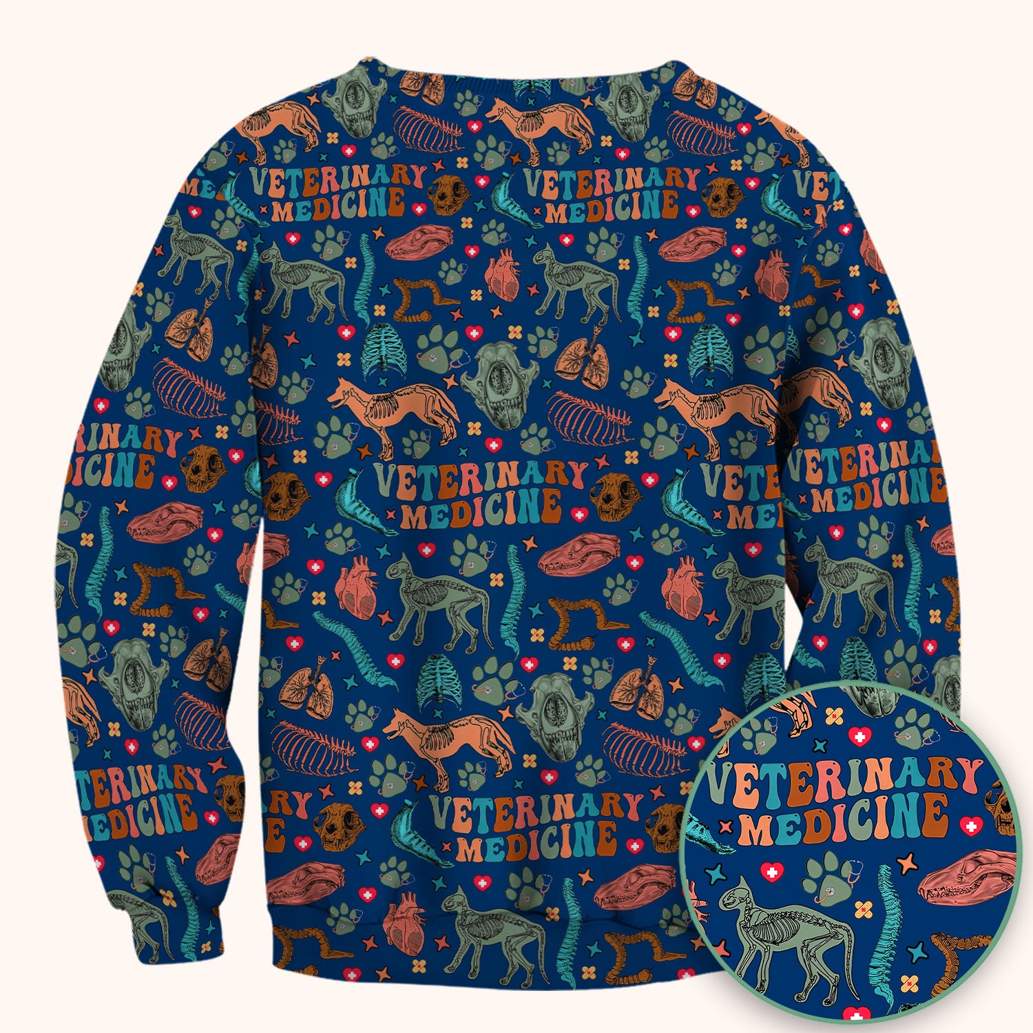 Vet Tech Scrub Top - Veterinary Medicine Pattern - Animal Medical Uniform for Women Nurse Gift