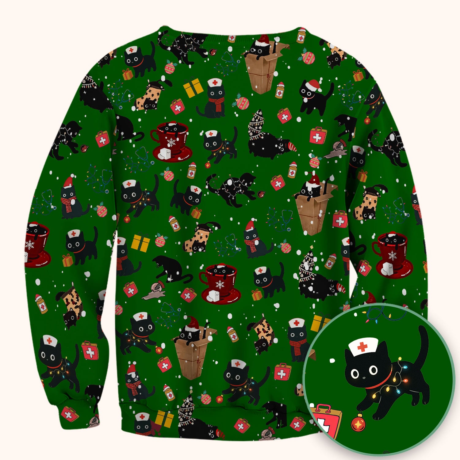Funny Cat Scrub for Women - Christmas Black Cats Comfortable Scrubs for Nurses - Breathable Fabrics Nursing Uniform
