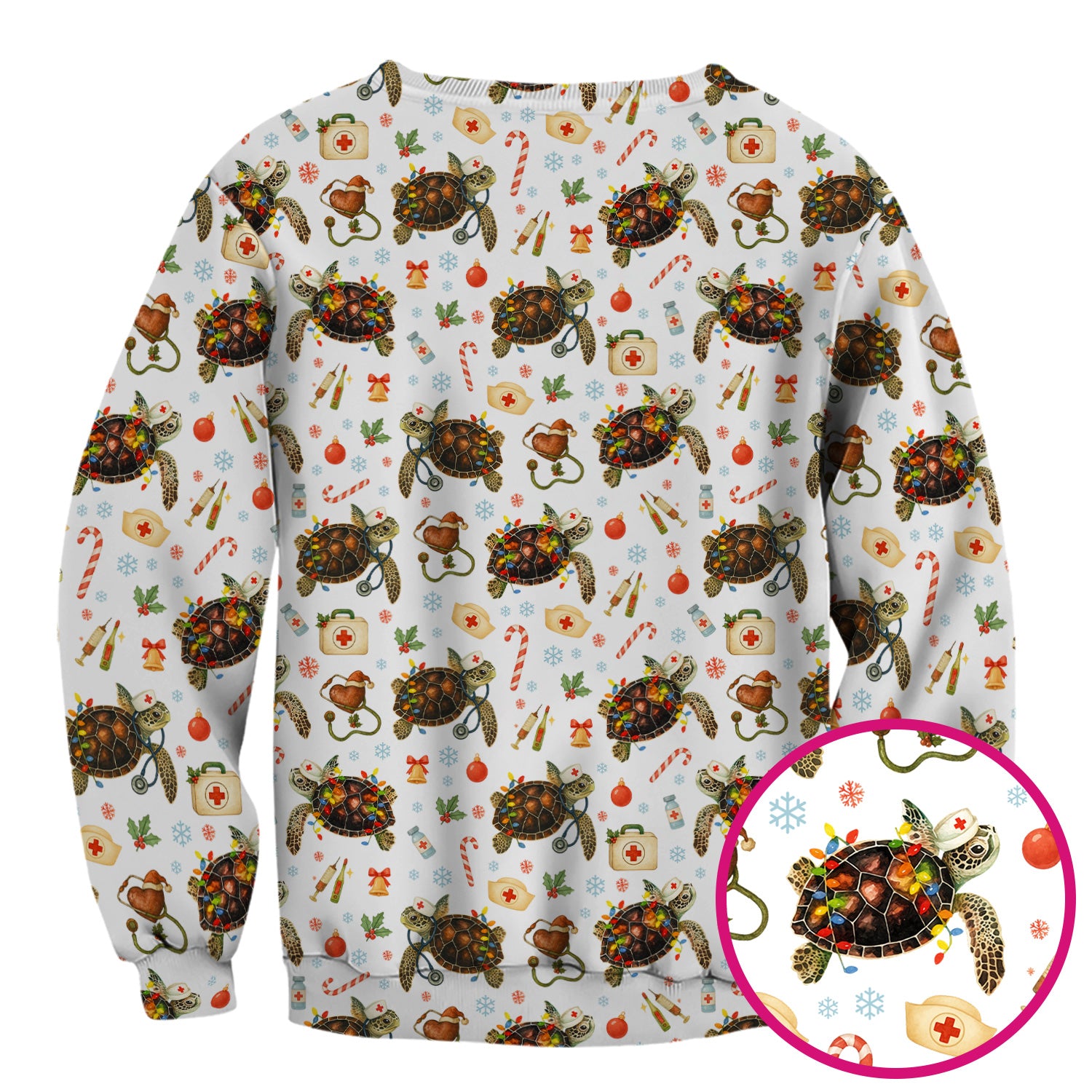 Funny Christmas Scrub Top - Sea Turtle with Xmas Lights Shirt - Holiday Nurse Scrubs for Women