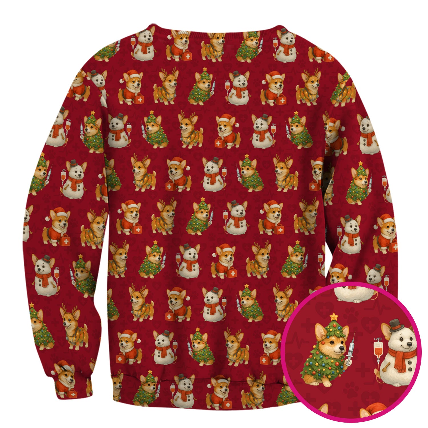 Cute Christmas Corgi Scrubs - Festive Pattern Scrub Top for Women - Cozy Holiday Nurse Scrubs Gift for Dog Lovers