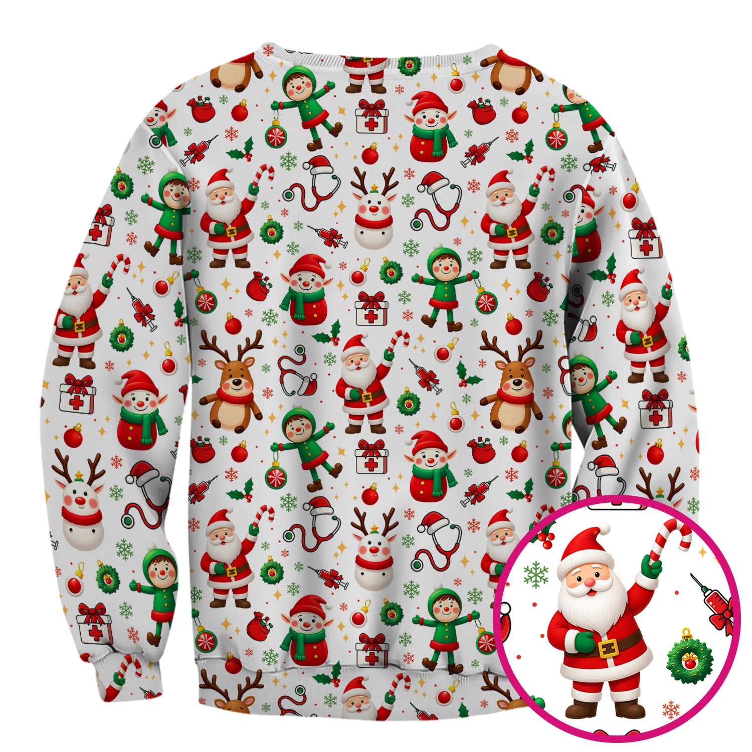 Santa Christmas Scrub Top - Cute Holiday Nurse Medical Shirt - Festive Reindeer Med Uniform for Women RN CNA LPN