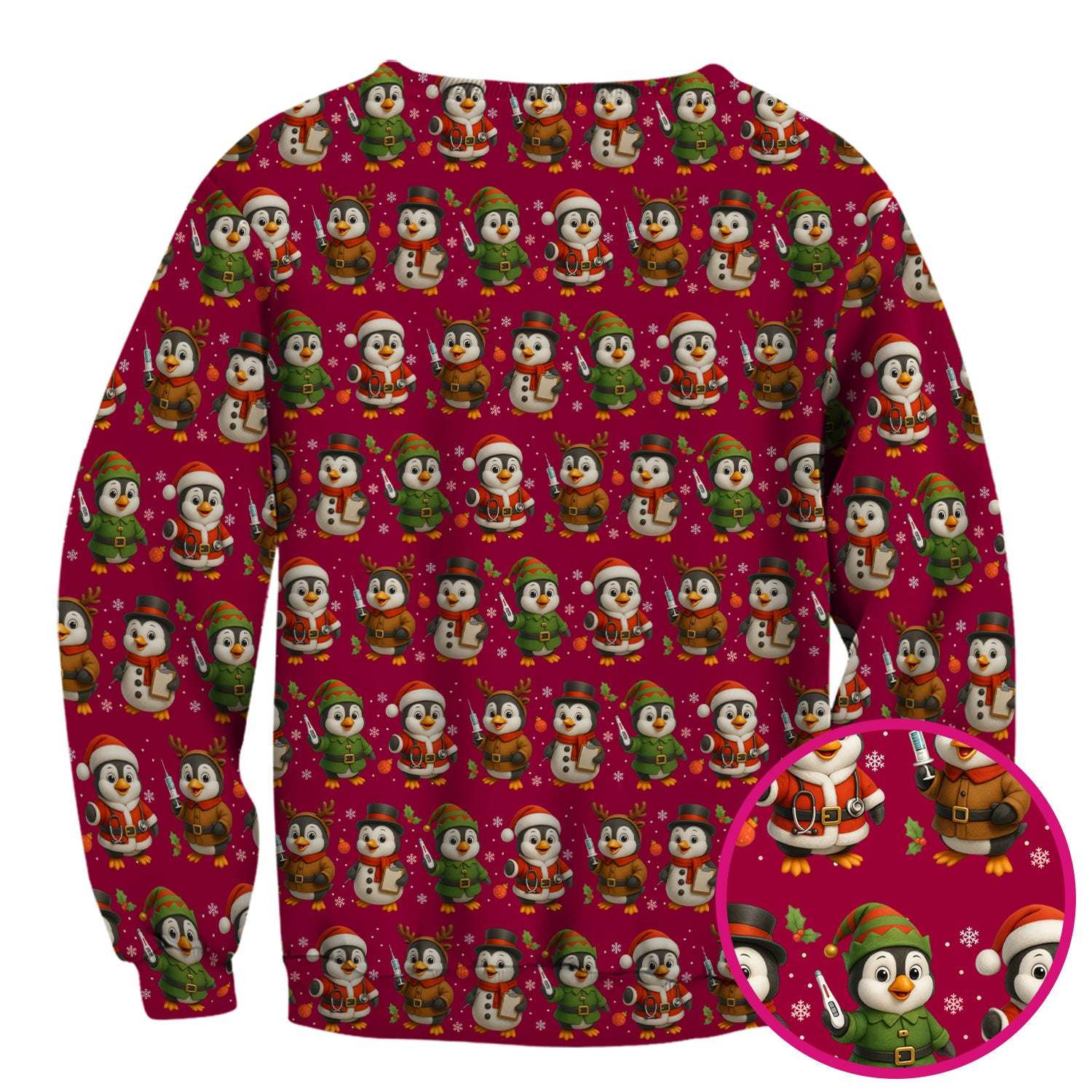 Cute Christmas Penguin Scrubs - Festive Pattern Scrub Top for Women - Cozy Holiday Scrubs Perfect for Nurse Gift Season