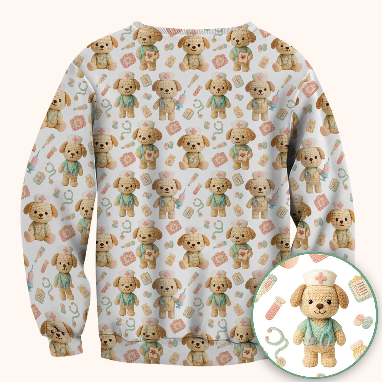 Cute Labrador Scrub Top for Nurse - Pastel Crochet Dog Medical Scrubs - Adorable Puppy Med Uniform Gift for Women