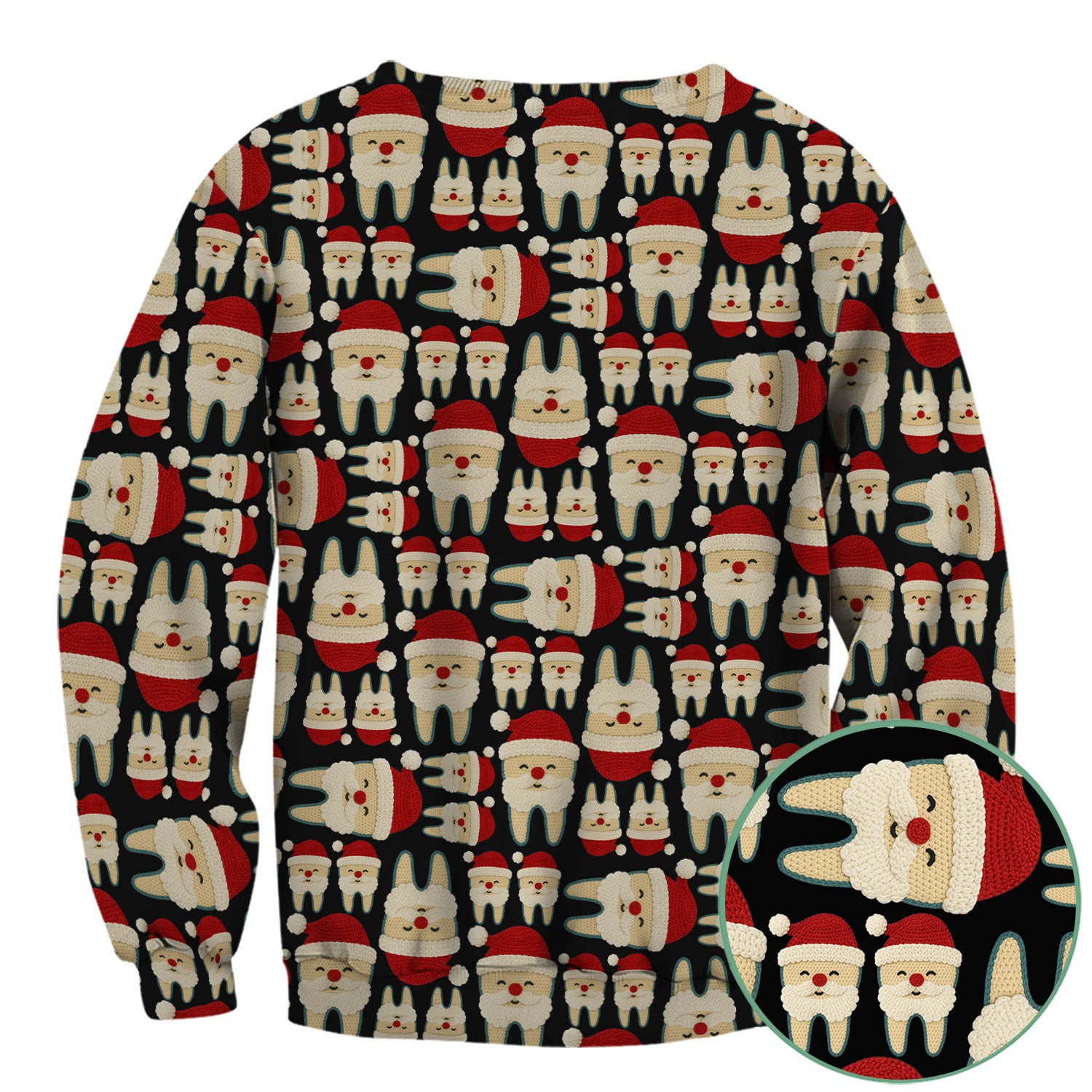 Christmas Tooth Scrub Top - Cute Santa Tooth Pattern for Dentists & Hygienists - Crochet Style Holiday Medical Uniform for Women