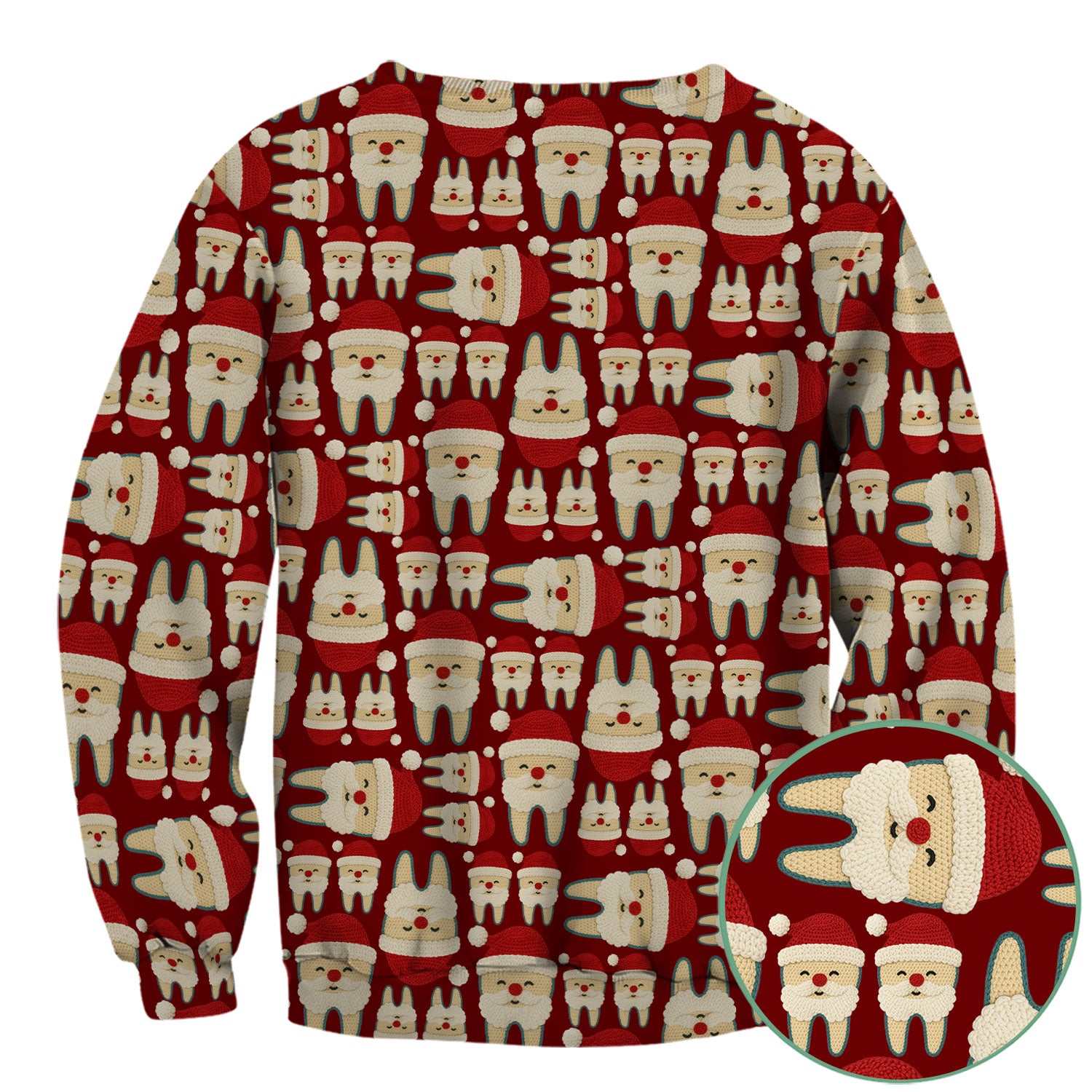 Christmas Tooth Scrub Top - Cute Santa Tooth Pattern for Dentists & Hygienists - Crochet Style Holiday Medical Uniform for Women
