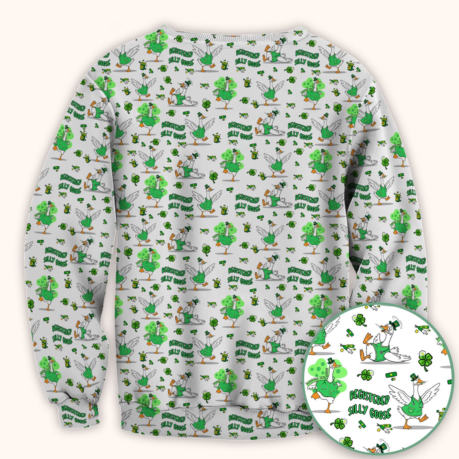 Silly Goose St. Patrick’s Day Scrub Top, Funny Goose Shamrock Pattern Nurse Scrub Shirt, Irish Green Nursing Uniform