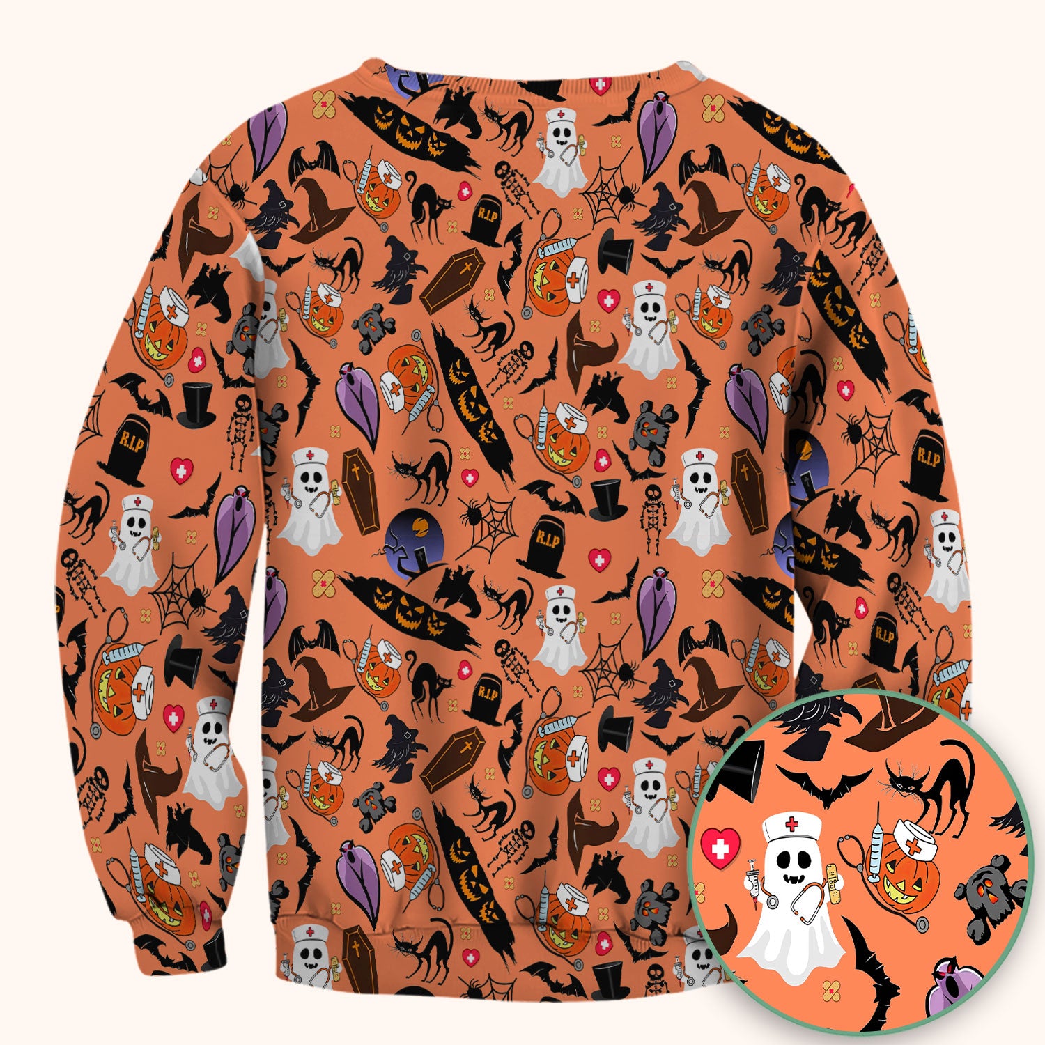 Spooky Halloween Scrub Top - Pumpkin Ghost Bat Nurse Shirt - Wicked Witch Medical Uniform for Women RN CNA LPN