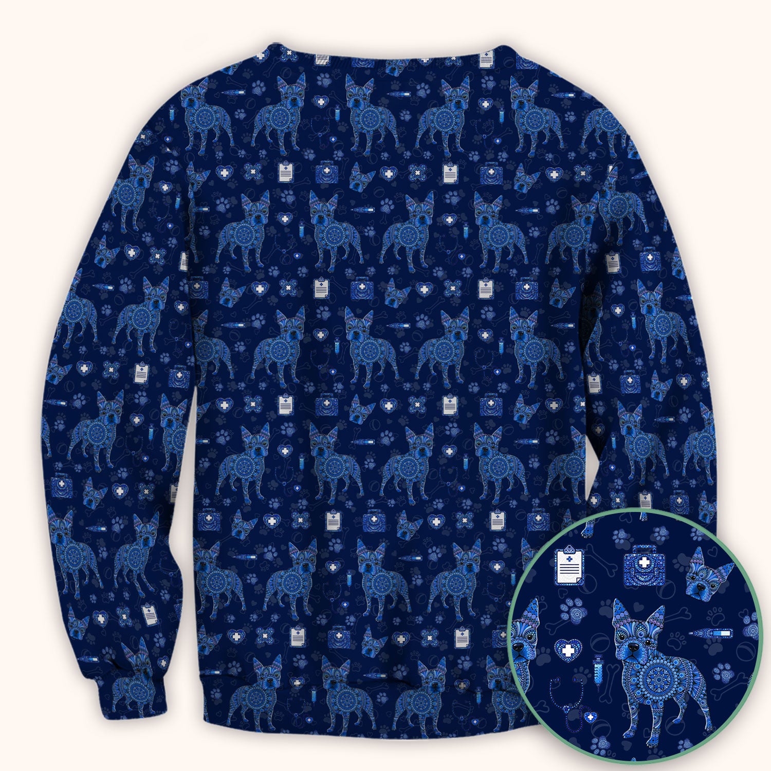 Blue Heeler Australian Cattle Dog Scrub Top, Australia Dot Art Pattern Shirt, Breathable Fabrics Nursing Uniform