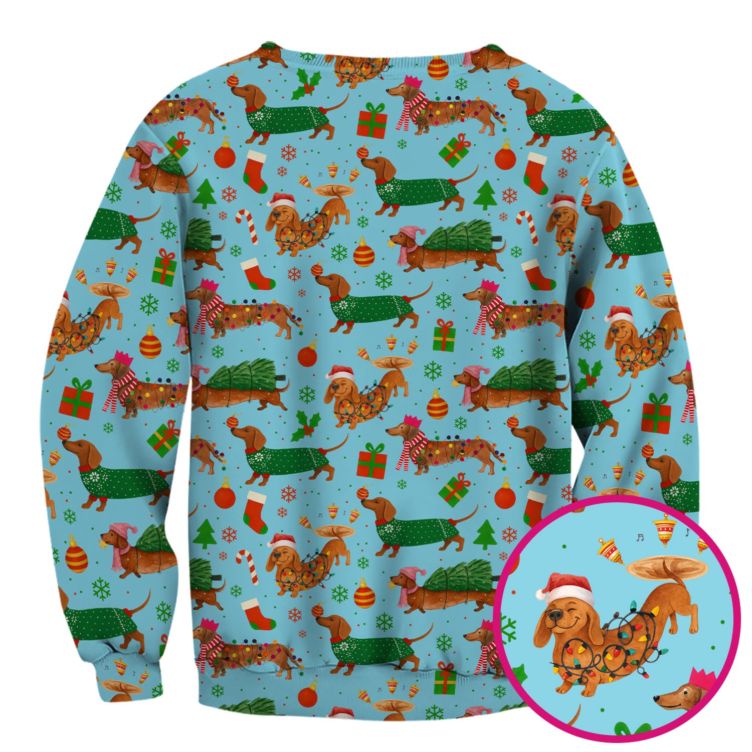 Funny Christmas Dog Scrub Top - Dachshund Multi Color Scrub Shirt - Holiday Scrubs Gift for Nurse, CNA, RN, Doctor, Medical Staff