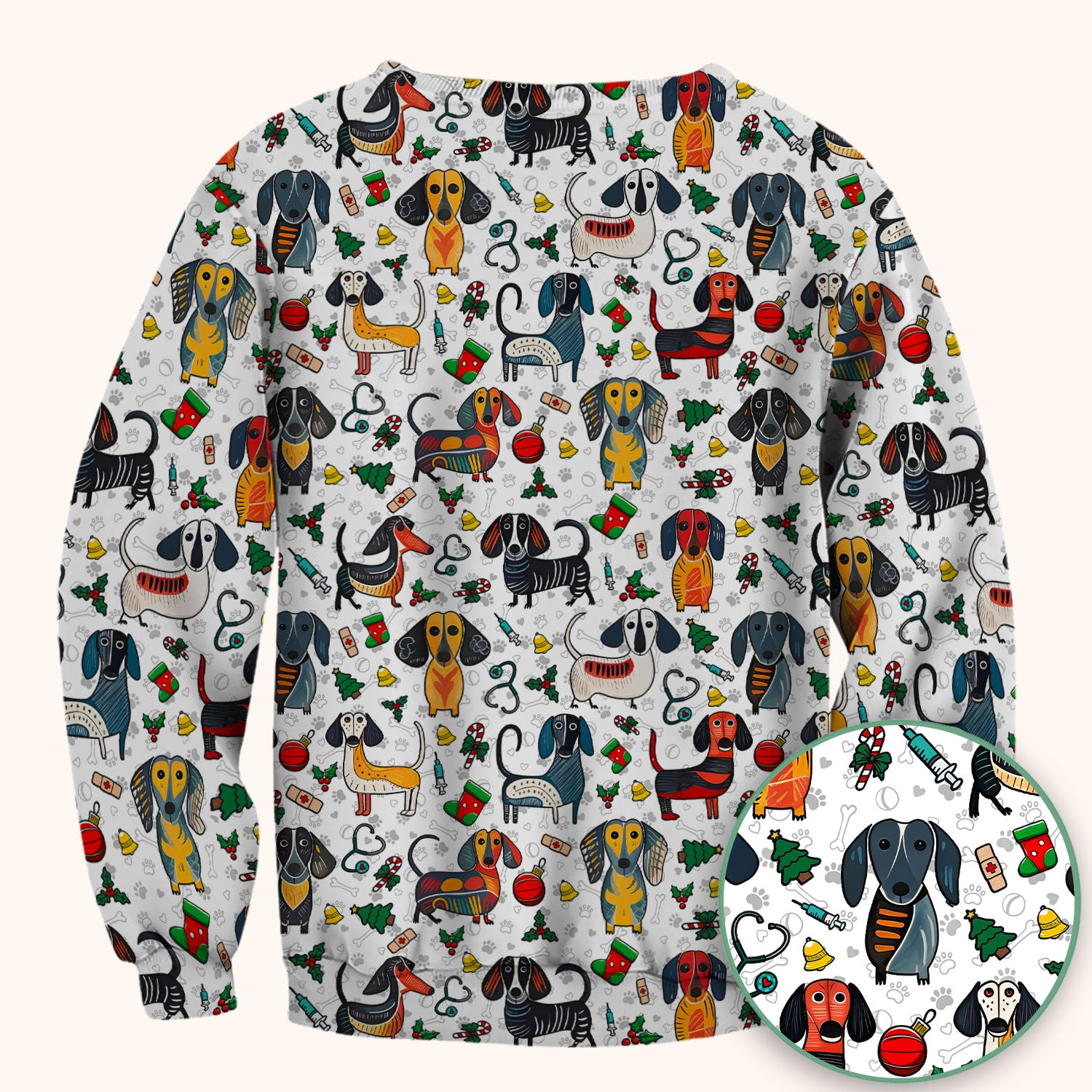 Dachshund Christmas Scrub Top - Cute Wiener Dog Nurse Uniform for Women - Holiday Medical Shirt