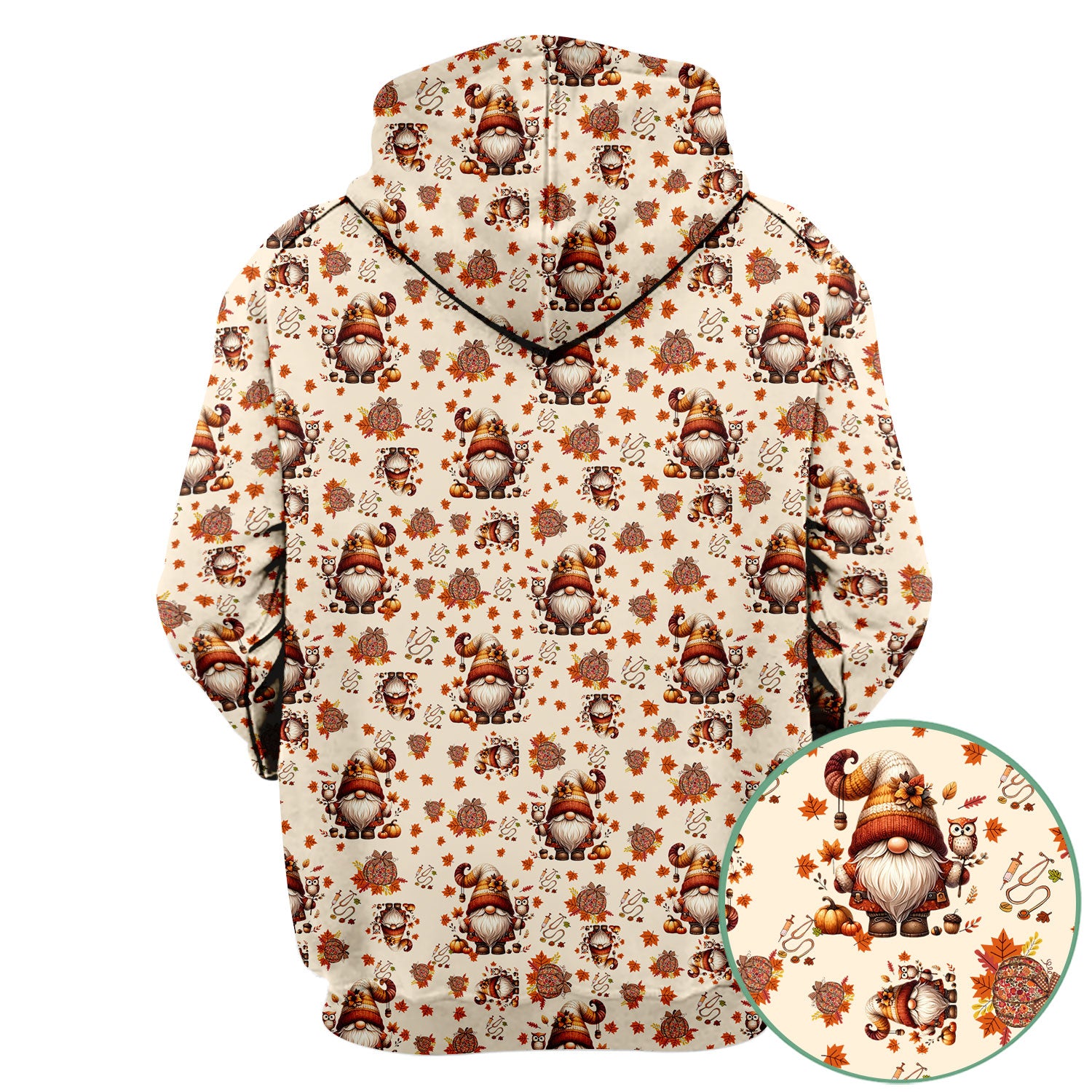 Fall Gnome Nurse Scrub Top for Women - Autumn Leaves Pumpkin Shirts - Thanksgiving Nursing Uniform Gift for RN LPN CNA