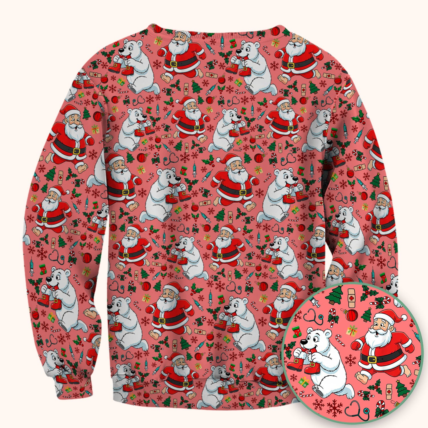 Christmas Santa & Polar Bear Scrub Top - Funny Holiday Nurse Shirt for Women - Cute Winter Medical Uniform