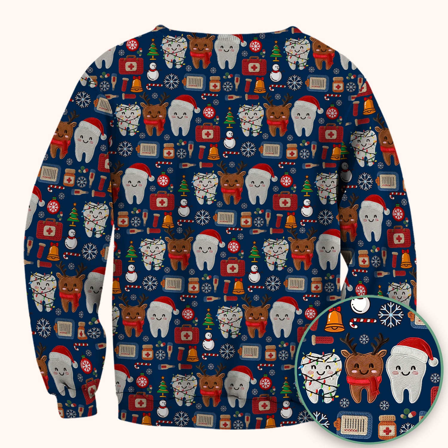 Christmas Dental Scrub Top - Cute Santa & Reindeer Tooth Shirt - Funny Holiday Medical Uniform for Dentists, Hygienists & Nurses