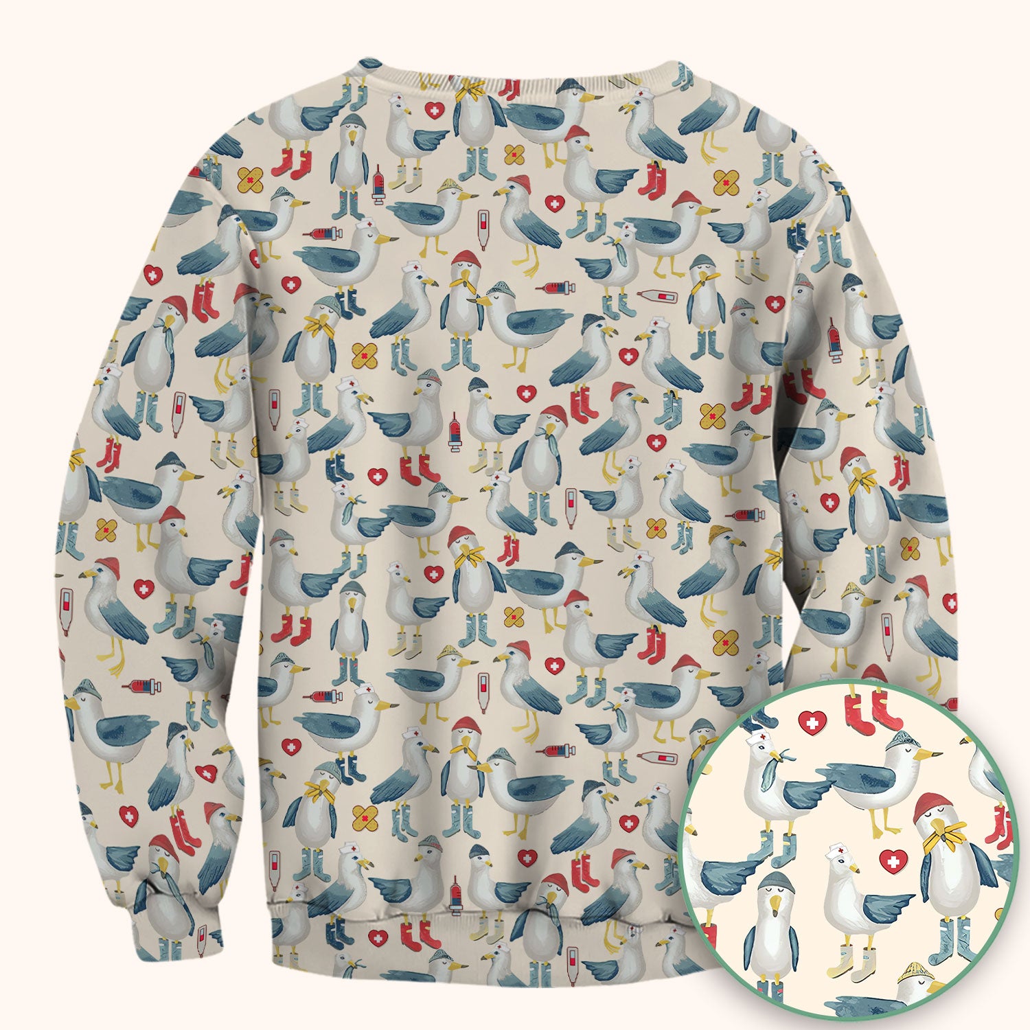 Seagull Scrub Top for Nurses - Adorable Birds Medical Uniform - Funny Shirt for RN CNA LPN