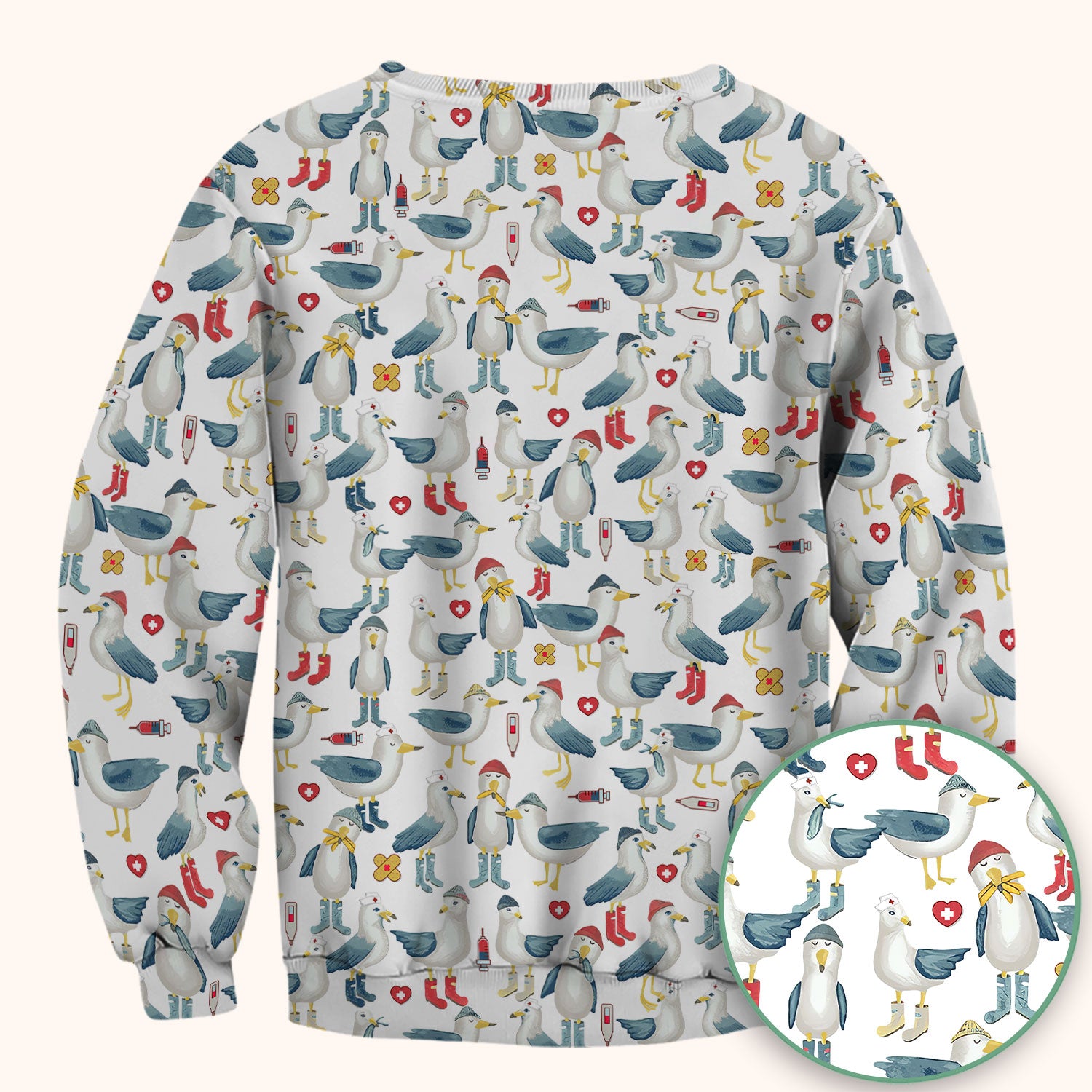 Funny Seagull Nurse Scrub Top - Cute Bird with Medical Icons - Comfortable Scrubs for Women