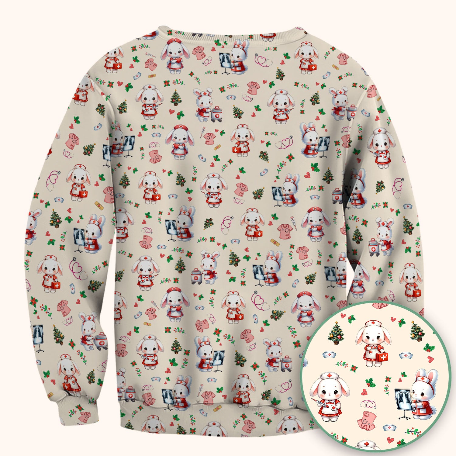 Cute Bunny Scrub Top for Nurse - Adorable Christmas Rabbit Shirt - Funny Holiday Medical Shirt Gift for Women RN LPN CNA